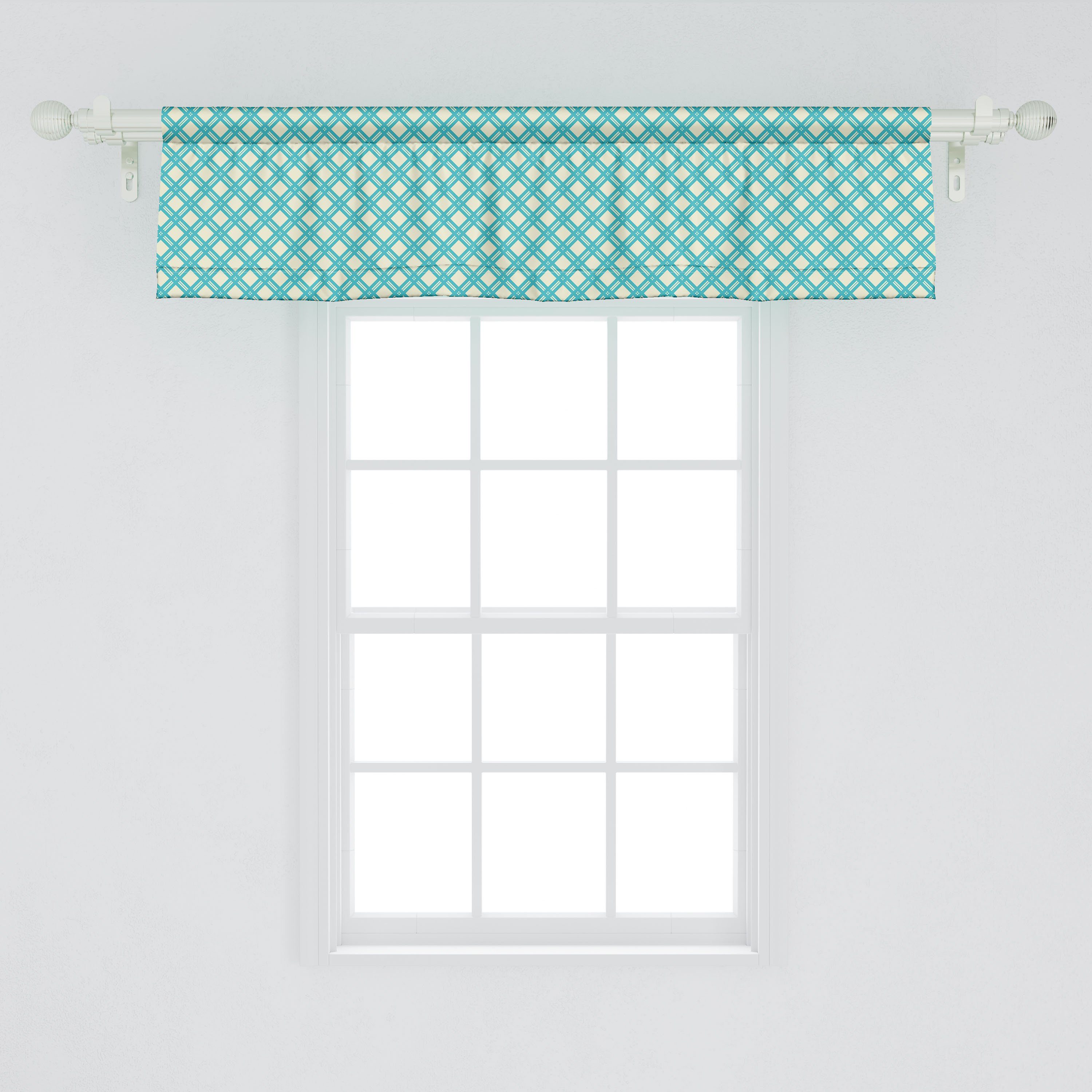 Scheibengardine Vorhang Volant für Schlafzimmer Dekor Geometrisch Tile mit Aqua Abakuhaus, Karo Microfaser, Stangentasche, Küche