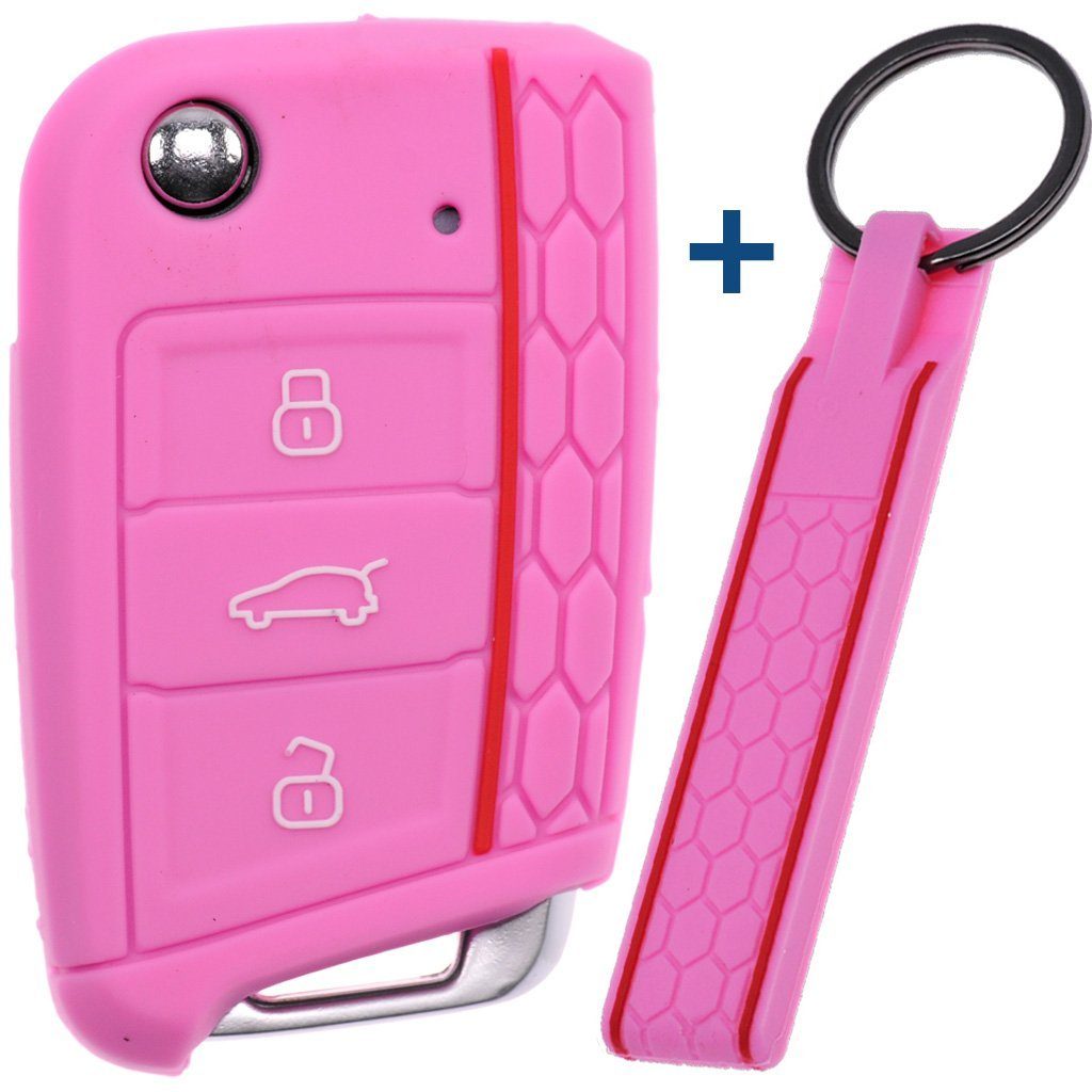 mt-key Schlüsseltasche Autoschlüssel Silikon Schutzhülle mit passendem Schlüsselband, für Golf 7 Polo 6C Seat Ateca Arona Leon Skoda Octavia Superb Kodiaq