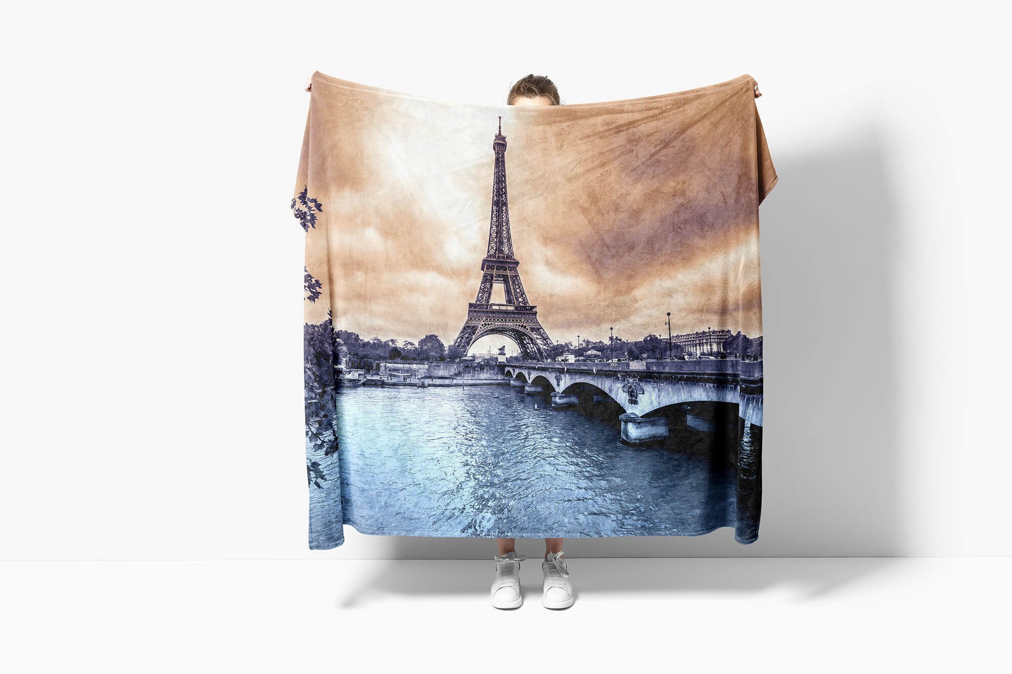 Fotomotiv mit Handtücher Saunatuch Baumwolle-Polyester-Mix Kuscheldecke Art F, Paris Eiffelturm Strandhandtuch Sinus Handtuch (1-St), Handtuch