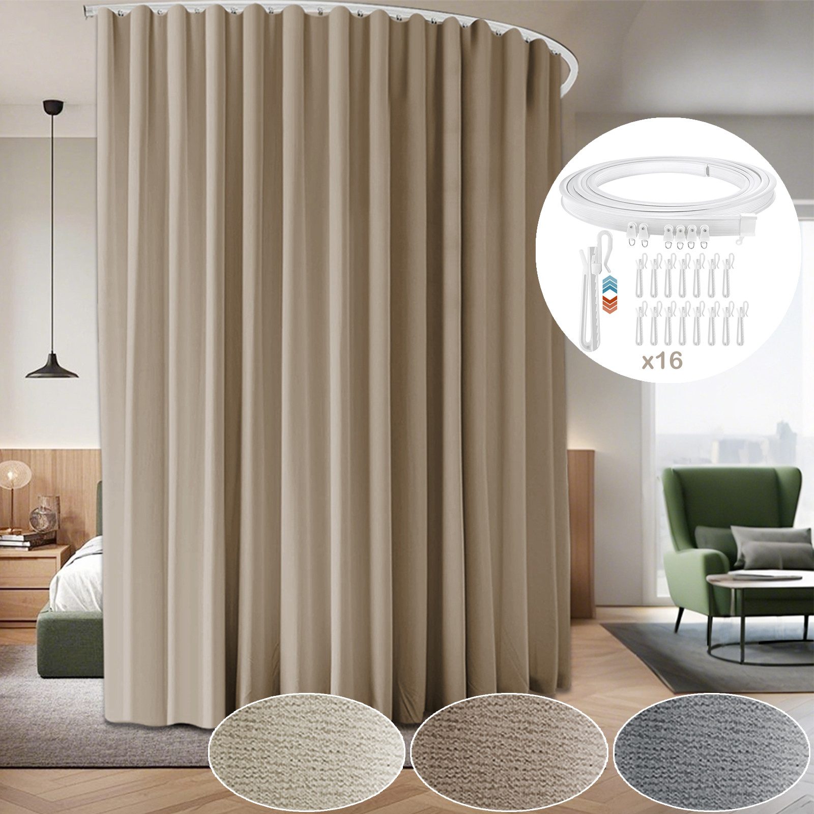 Sunicol Gardine Lichtundurchlässige Vorhänge mit Kräuselband für Schiene, 1 Stück, Extra Breite Gardine, Blickdicht Thermovorhänge, Kälte Raumtrenner