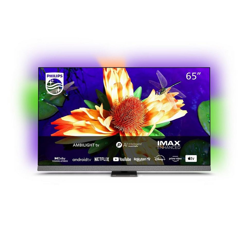 Philips 65OLED907/12 OLED-Fernseher (164,00 cm/65 Zoll, 4K Ultra HD, Smart- TV, TV mit 3-seitigem Ambilight), 3-seitiges Ambilight, HLG, Micro Dimming  Perfect, Sound von Bowers & Wilkins
