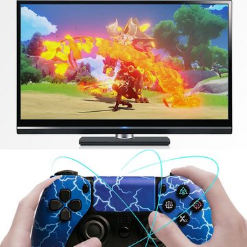 KINSI Wireless Gamepad, Controller, für PS4, Bluetooth, Blauer Blitz PlayStation 4-Controller (Dampf volle Funktion PS5 Formfaktor PS4 Gamepad)