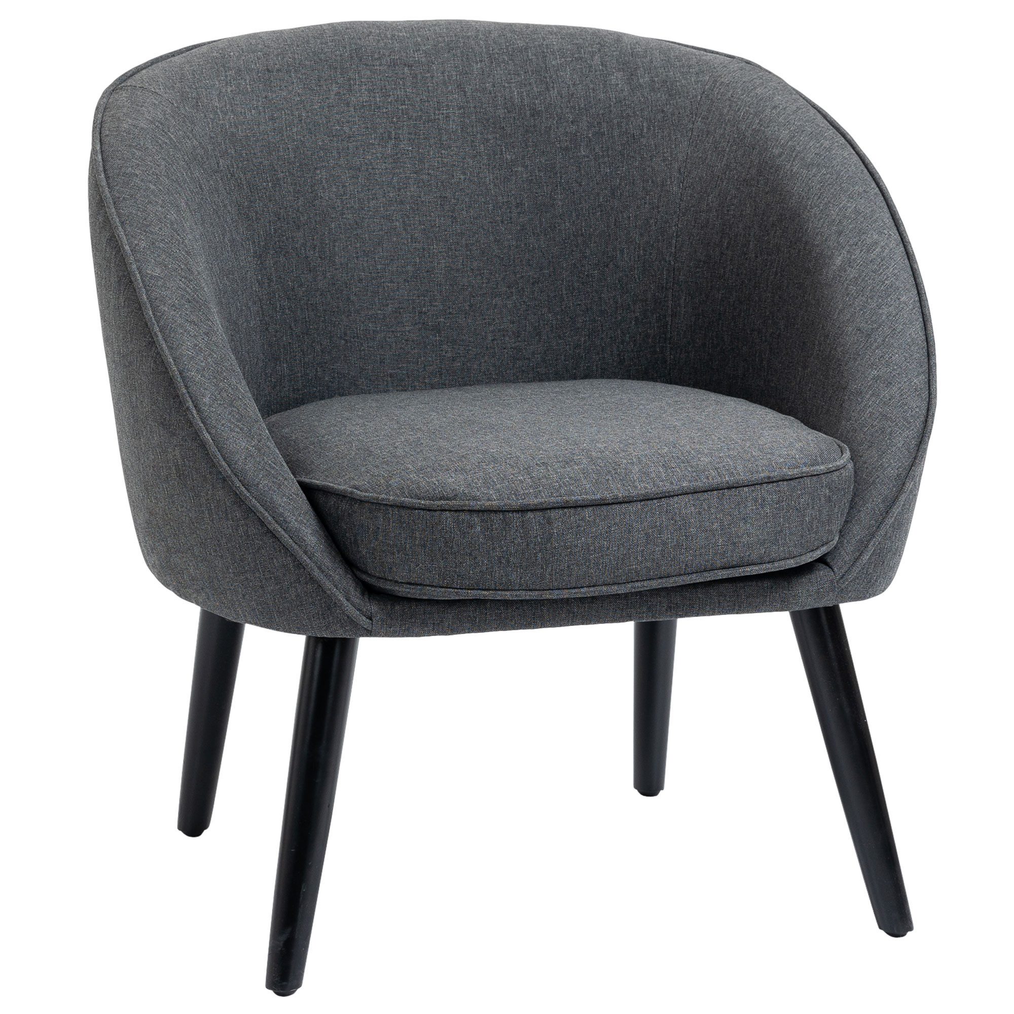 HOMCOM Relaxsessel Sessel mit Leinen-Optik Holzbeine Polstersessel für Schlafzimmer (Bürostuhl, 1-St., Loungesessel), Grau 71 x 65 x 75 cm