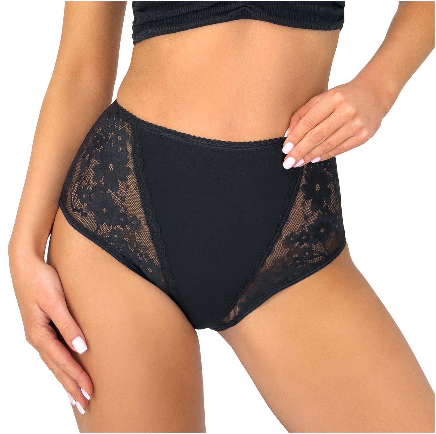 Donna Taillenslip 272 (2-St) Damen 2er Pack Taillen Slips Unterhosen florale Spitze Baumwolle