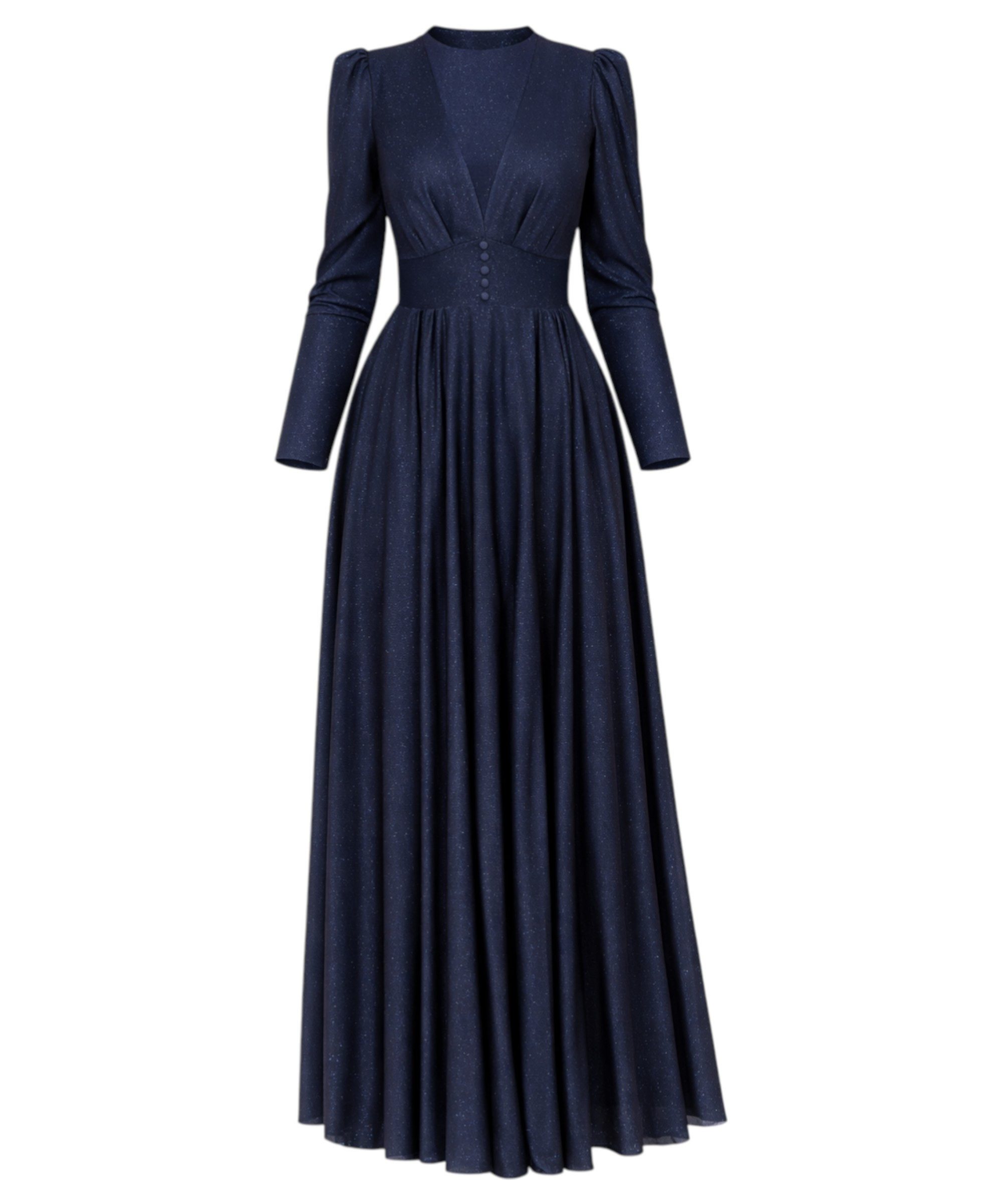 fashionshowcase Abendkleid Elegantes Glitzerndes Tüllkleid - Hijab Kleid Modest Fashion Schimmernder Stoff