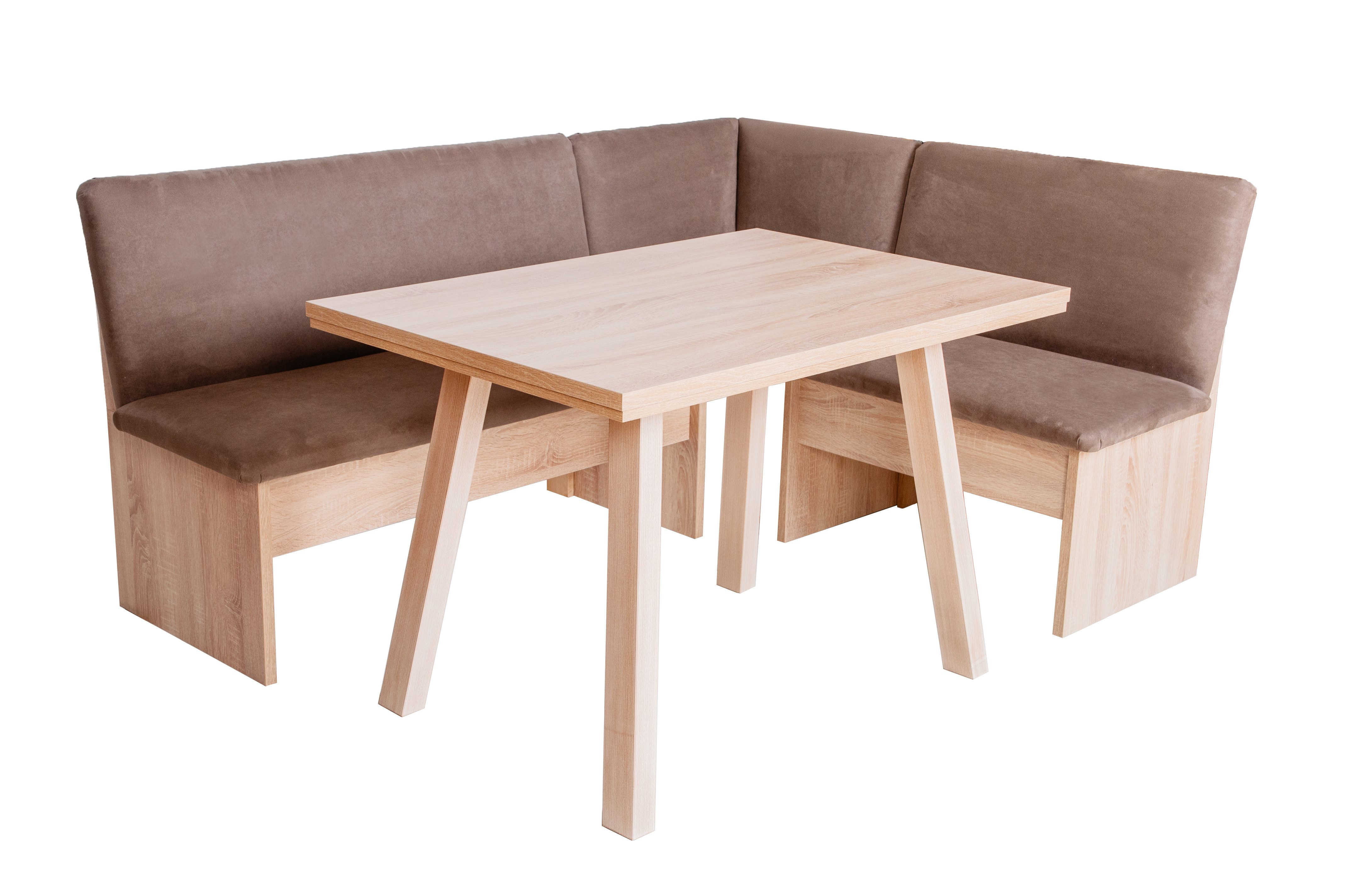 kundler home Eckbankgruppe mit Truhe, Eckbank mit Stauraum, Esszimmerbank mit Rückenlehne, (Set), bestehend aus 1 Eckbank Länge tauschbar, 1 Esstisch Füße Echtholz