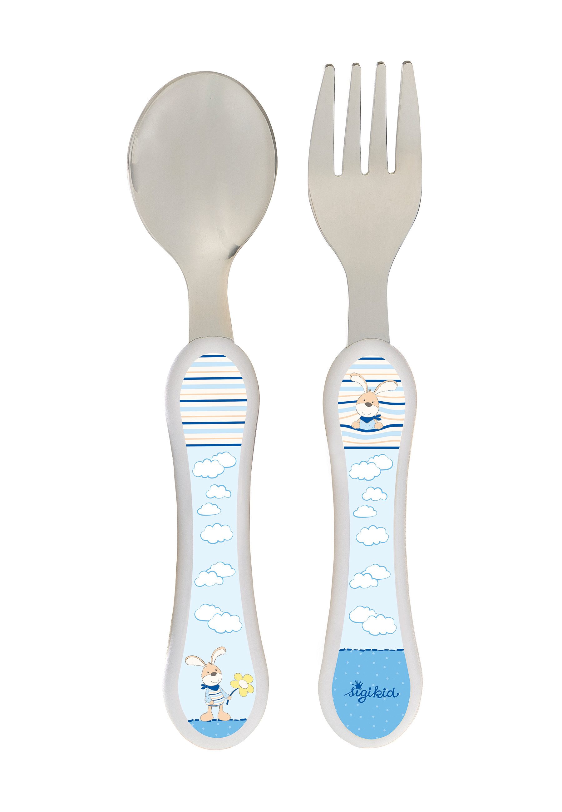 Sigikid Kinderbesteck 2 tlg. Besteck-Set: Löffel und Gabel (2-tlg), 1 Personen, Kopf: 100% rostfreier Edelstahl, Griff: 100% ABS
