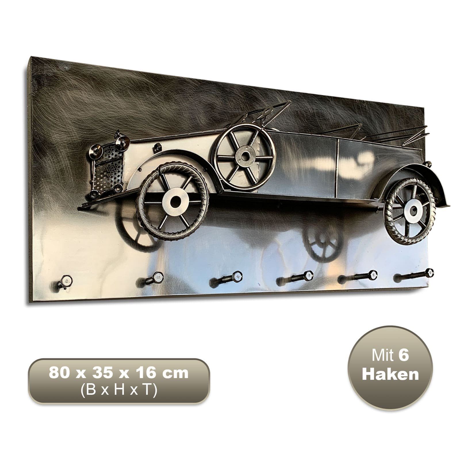 HAKU Wandgarderobe Große Hakenleiste mit Klassischem 3D Motiv - 3D Wandbild, 6 Haken, Einfache Montage, Vintage Deko, venickelter Stahl