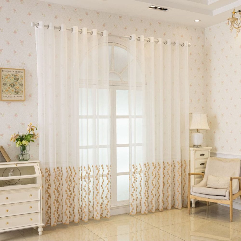 BYSURE Gardine (2 St), Ösen, transparent, Vorhänge mit Gold Blätter Muster günstig online kaufen