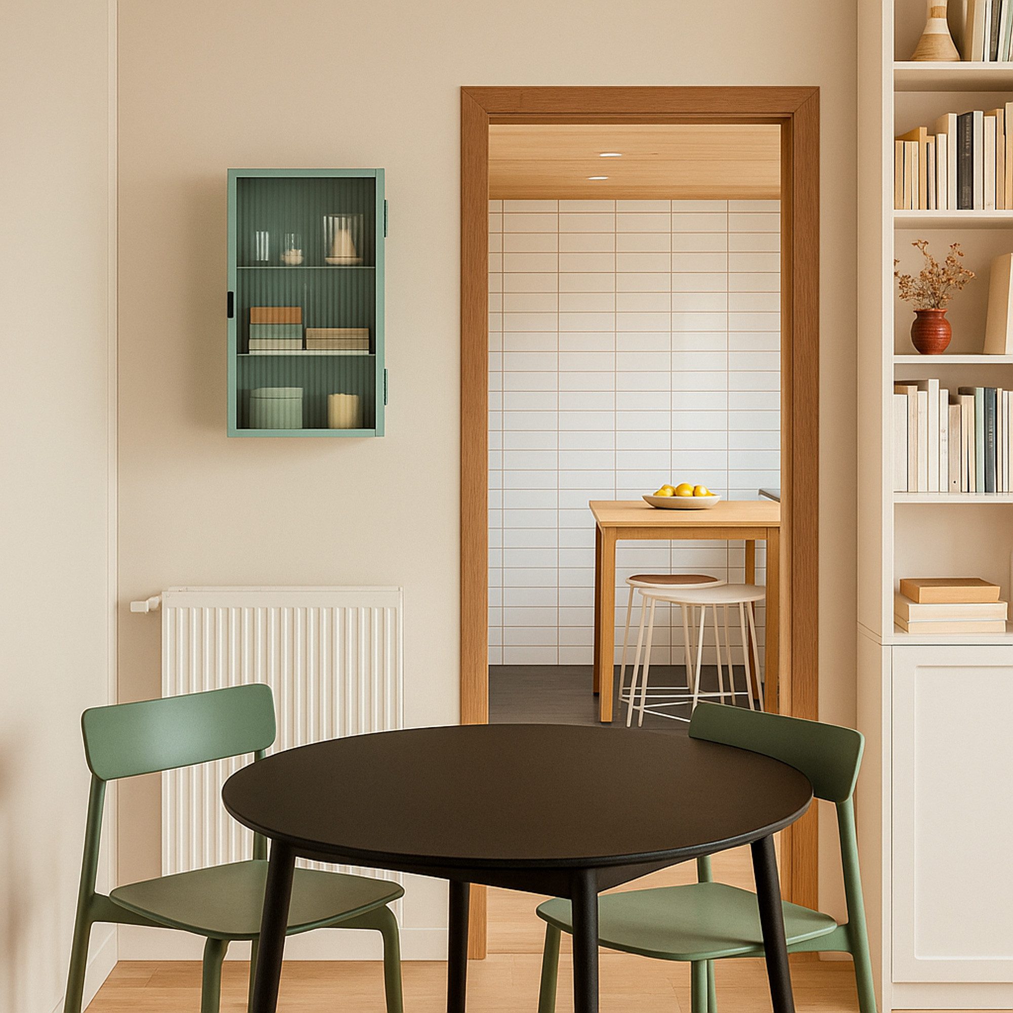 en.casa Hängeschrank »Zundert« 60 x 35 x 15 cm mit geriffelter Glastür Stahl Mintgrün – Bild 4 von 5