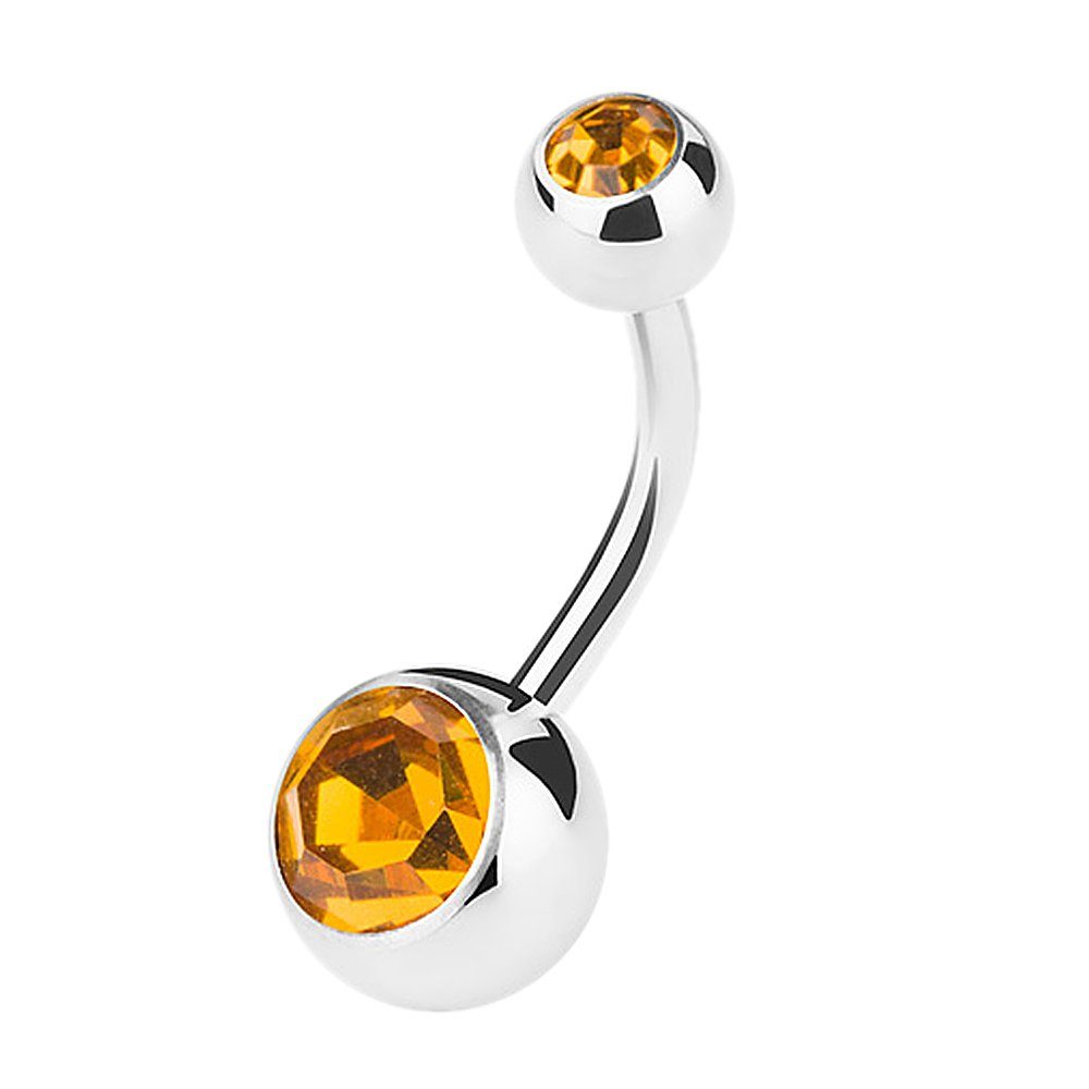 Taffstyle Bauchnabelpiercing Banane Piercing Bauchpiercing Stecker Gebogen Doppel Kristall, Piercing Banane Chirurgenstahl Stecker Gebogen Doppel Kristall Kugel