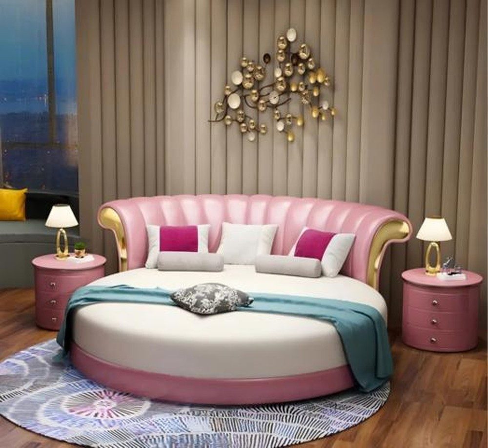 JVmoebel Rundbett JVMoebel Rundbett in Rosa mit LED-Beleuchtung (1-tlg., Bett ohne Matratze), Made in Europa