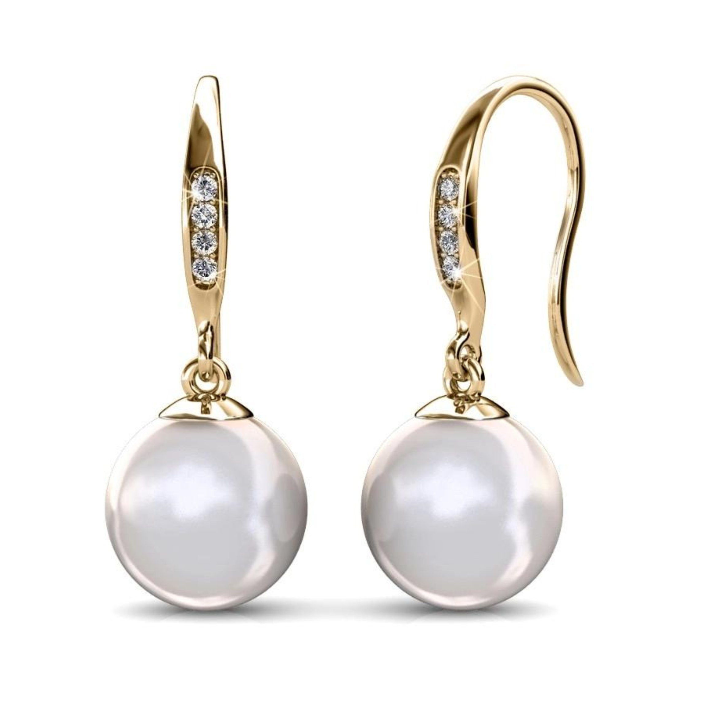Ella Eisvogel Perlenohrringe Pearl Hook Ohrhänger mit 8 Kristallen, 18 Karat vergoldet