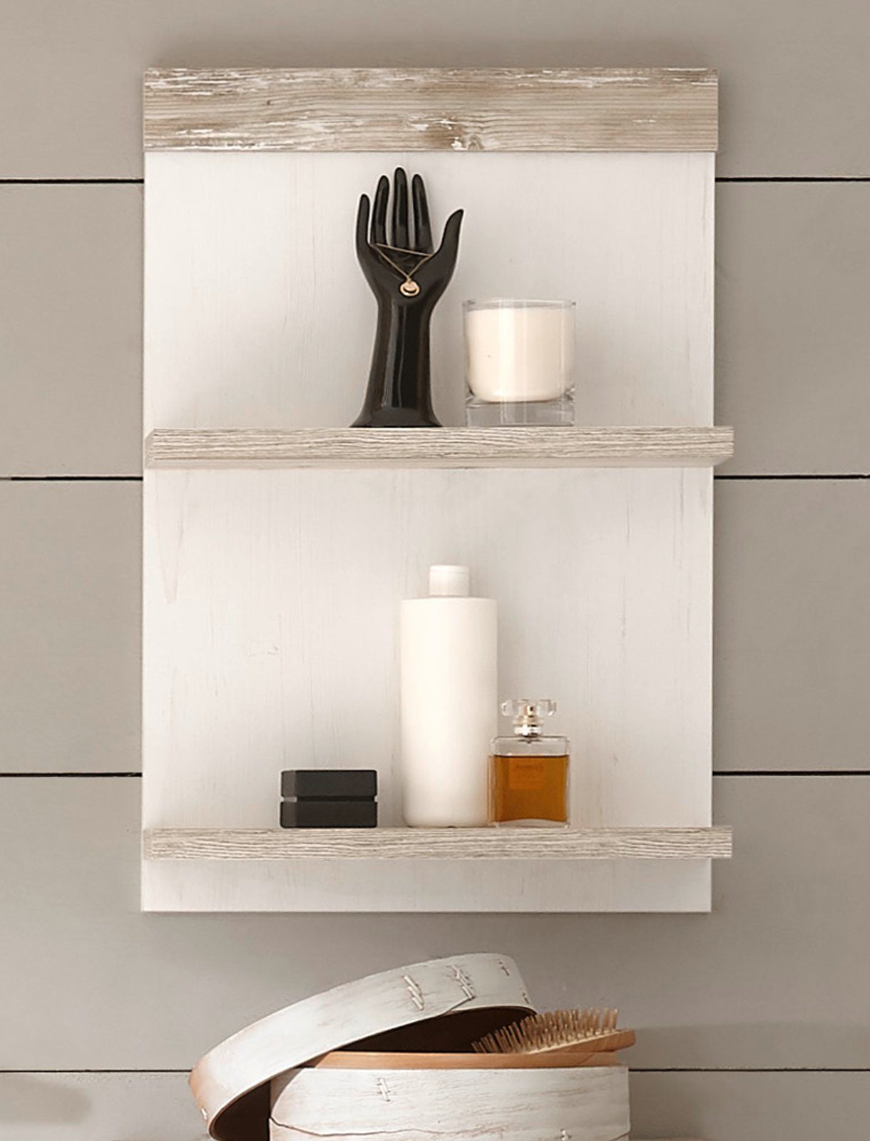 Furn.Design Badregal Rovola, in weiß Pinie mit Oslo Pinie, Landhausstil