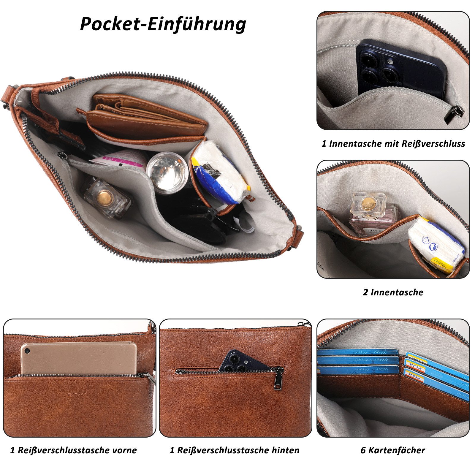 TAN.TOMI Schultertasche Damen Handtasche Crossbody Bag Tasche shopper Freizeit leicht (Für Pendeln Reise Campus Sport Rucksäcke), Umhängetasche Beuteltasche Cro – Bild 4 von 5