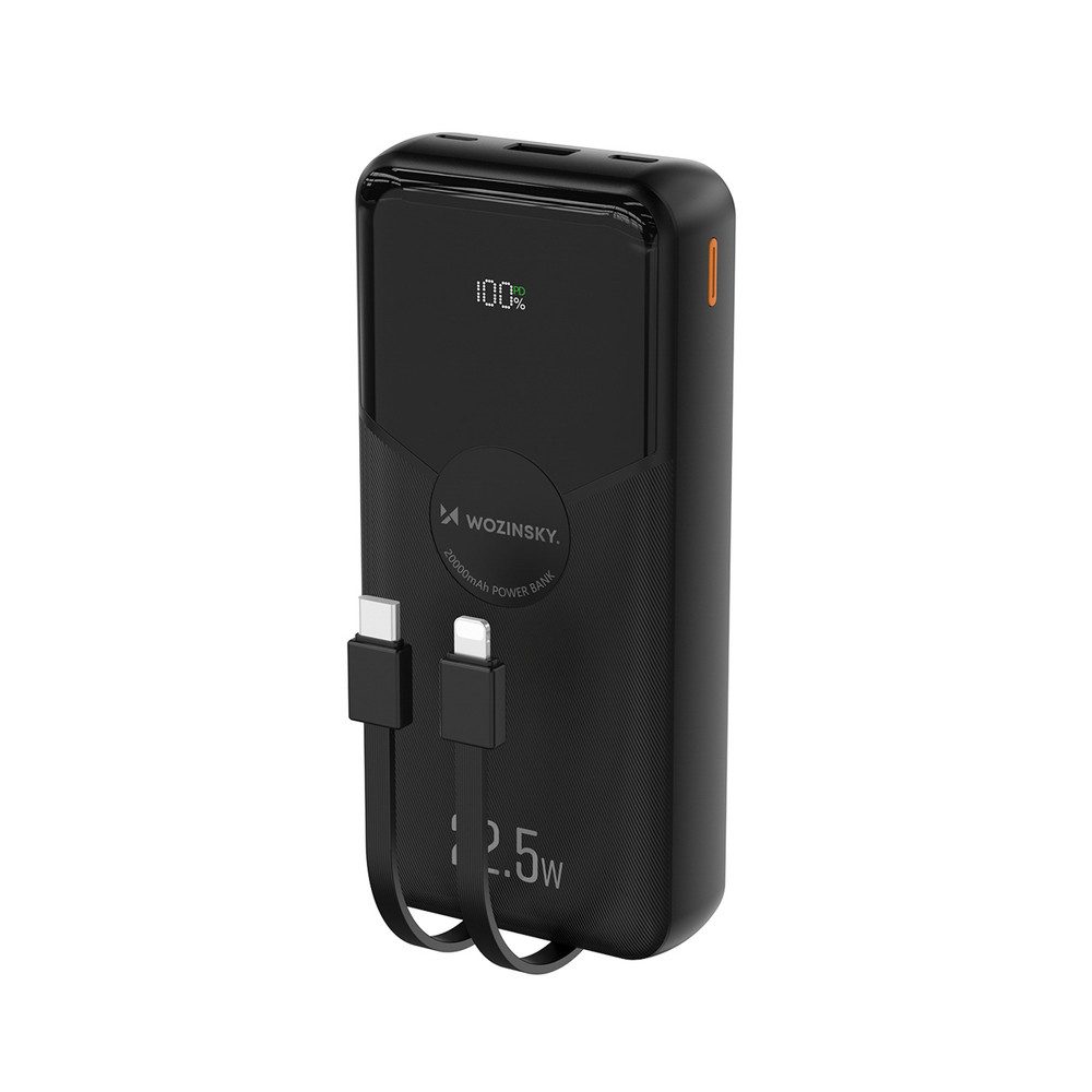 Wozinsky Zusatzakku Reiseakku Energiespeicher Powerbank WFC-15W PD20W 20000 mAh (3,7 V, 1 St), integrierte Ladekabel, 22,5 W, LED-Display