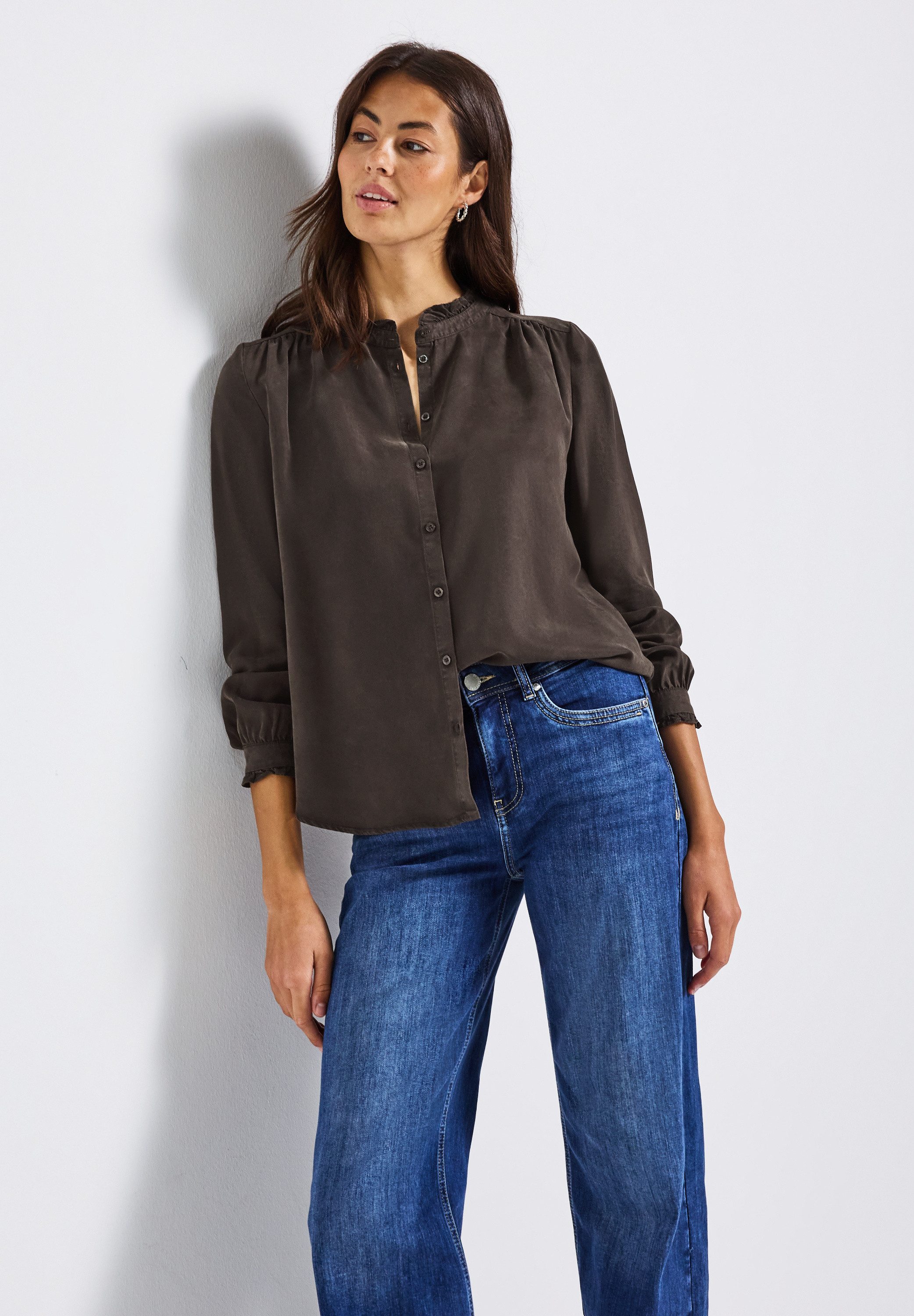 STREET ONE Langarmbluse mit Rüschendetails, Washed Look günstig online kaufen