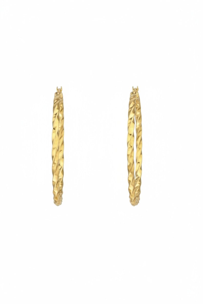 Diademita Paar Ohrstecker Goldfarbene Gedrehte Edelstahl-Creolen (Set)