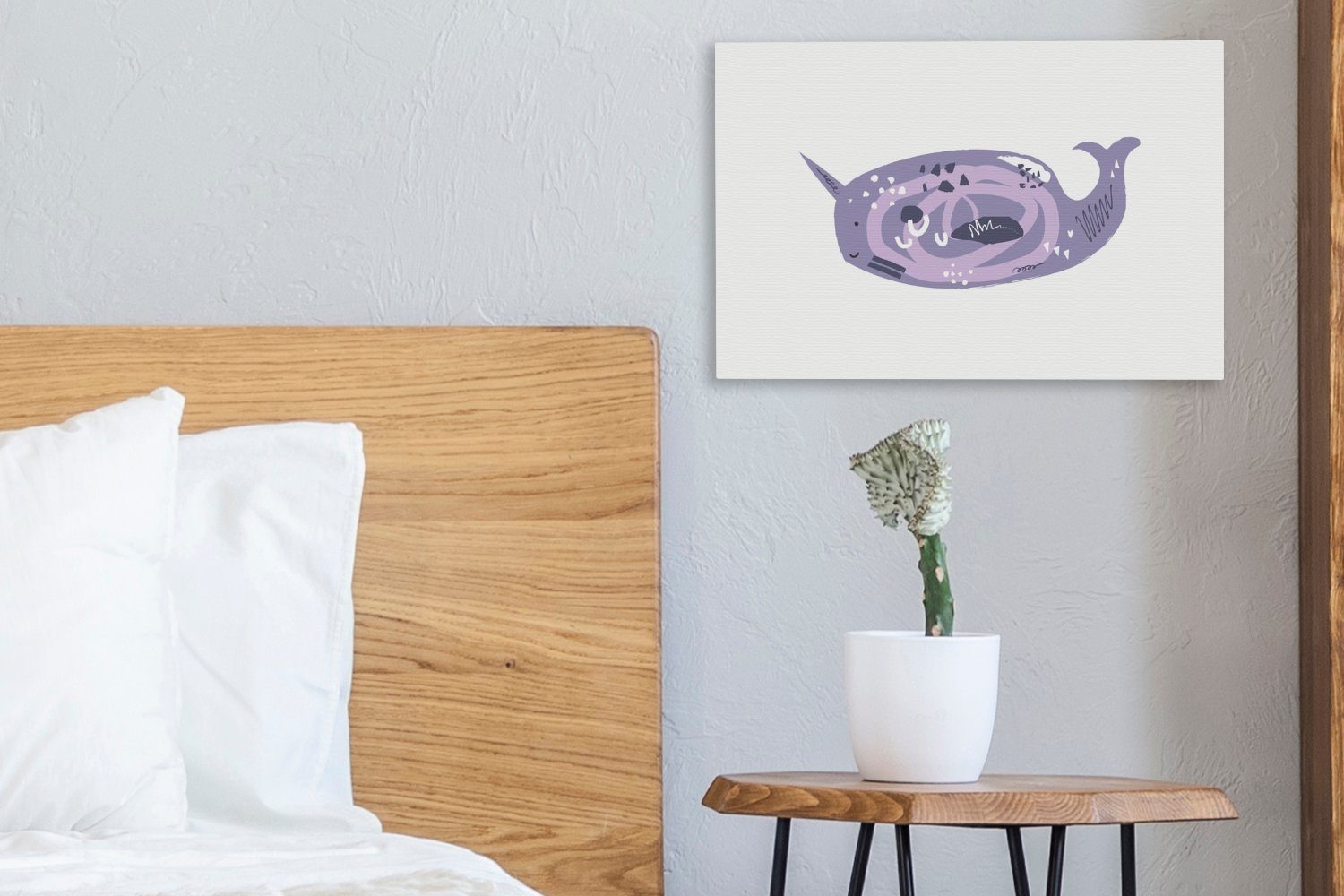 Tiere - - 30x20 Wandbild Leinwandbild St), Fische OneMillionCanvasses® Leinwandbilder, Aquarell, cm Lila - Wanddeko, (1 Aufhängefertig,