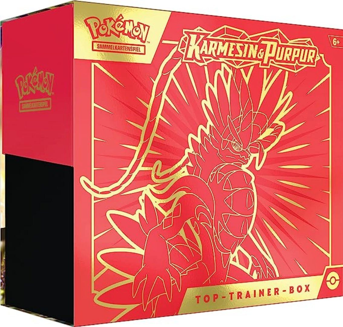 The Pokémon Company International Sammelkarte Pokemon Karmesin & Purpur  SV1DE Top Trainer Box Koraidon (deutsch) - 9 Booster Packs