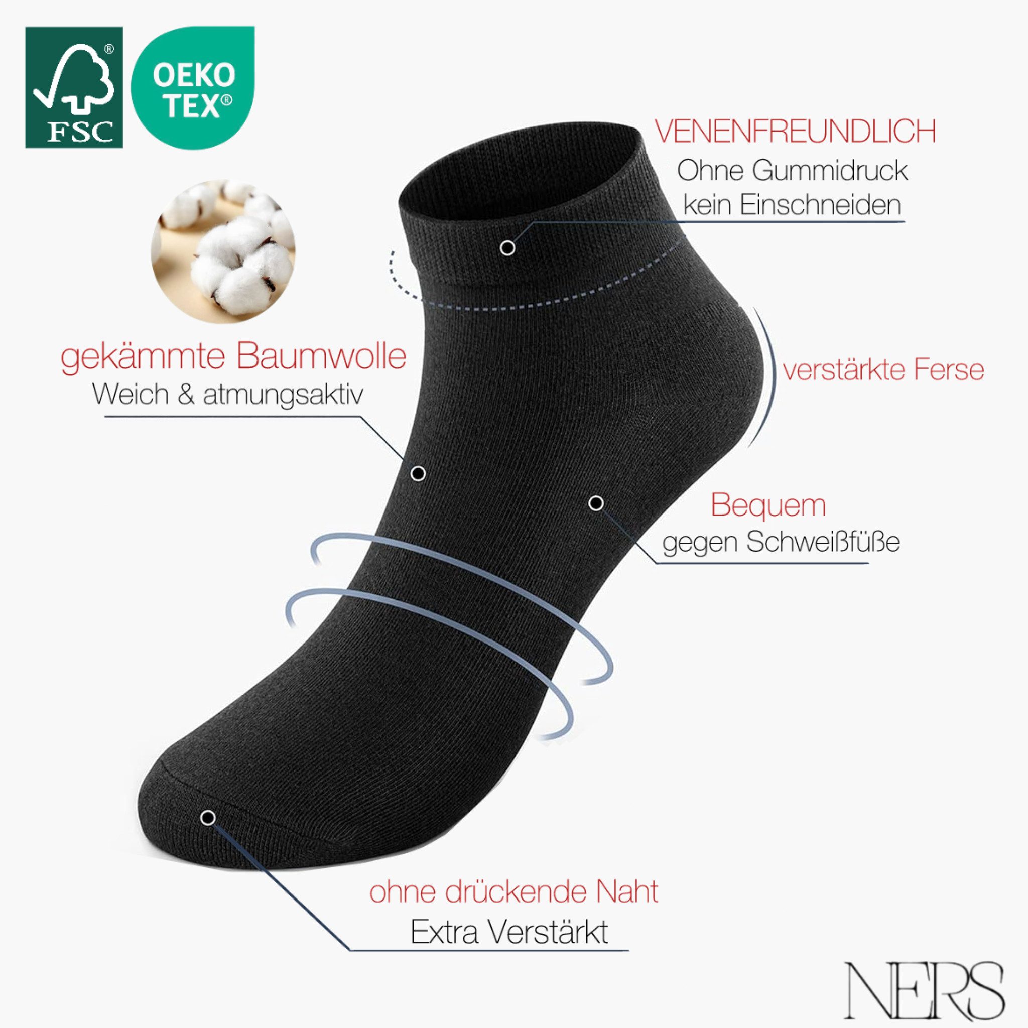 NERS Sneakersocken 10-20 Paar Sneaker Socken aus Baumwolle, für Damen & Herren, ohne Naht (10-Paar, 10 Paar) Kein Verrutschen, mit Komfortbund, atmungsaktiv, für Alltag & Sport