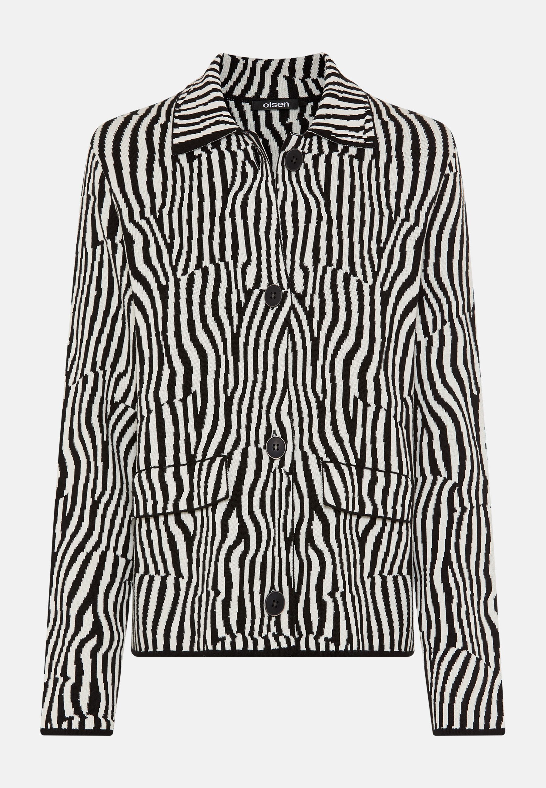Olsen Cardigan Cardigan mit Hemdblusenkragen und Allover-Dessin