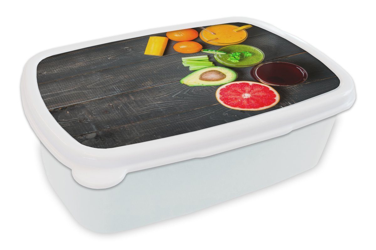 MuchoWow Lunchbox Obst - Smoothie - Industriell - Sommer, Kunststoff, (2-tlg), Brotbox für Kinder und Erwachsene, Brotdose, für Jungs und Mädchen weiß