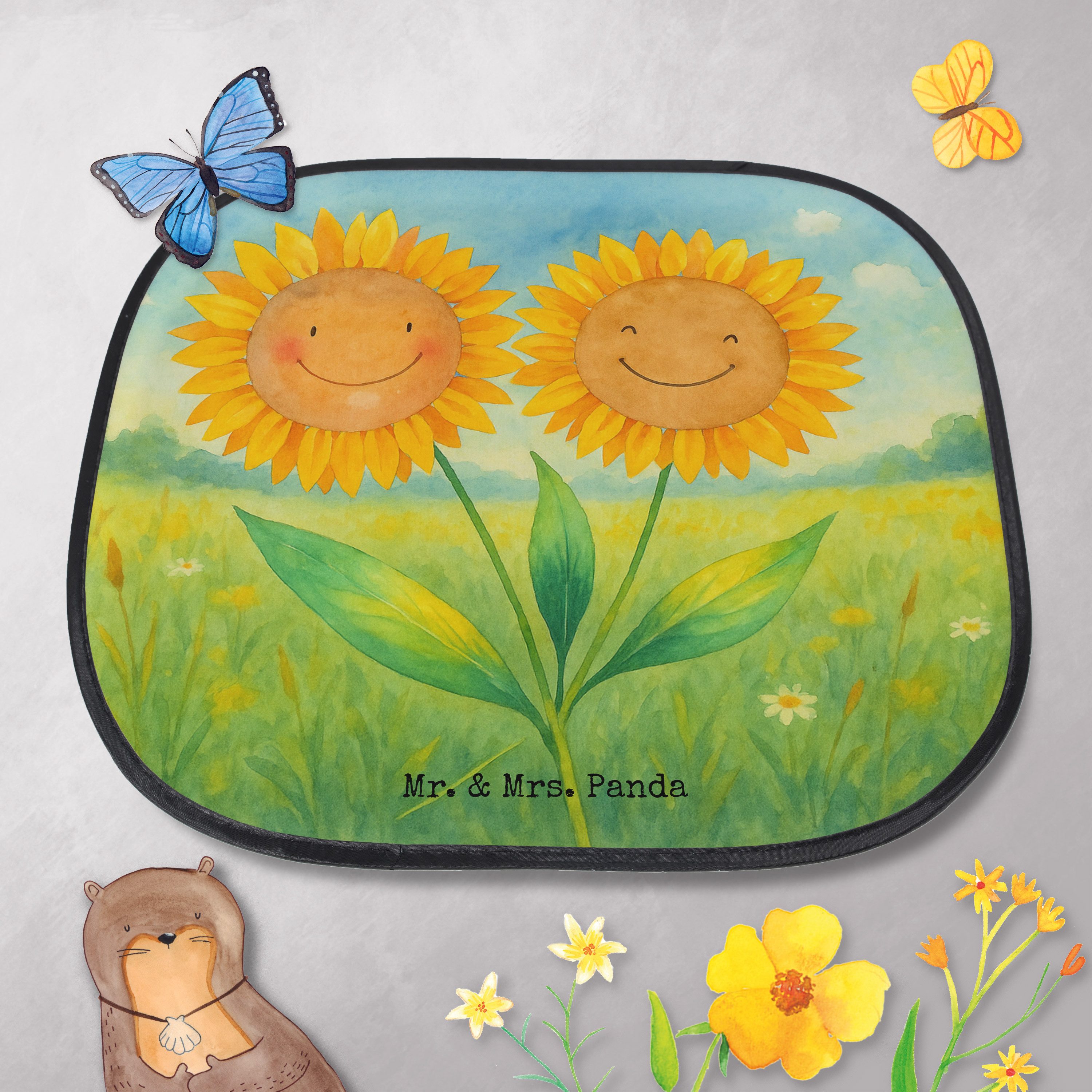 Mr. & Mrs. Panda Sonnenschutz Blume Sonnenblume Design, Auto Sonnenblende, Weiß, autofenster uv sch, Seidenmatt, Sonnenschutz Auto Fenster Auto Sonnenschutz UV-Schutz Auto