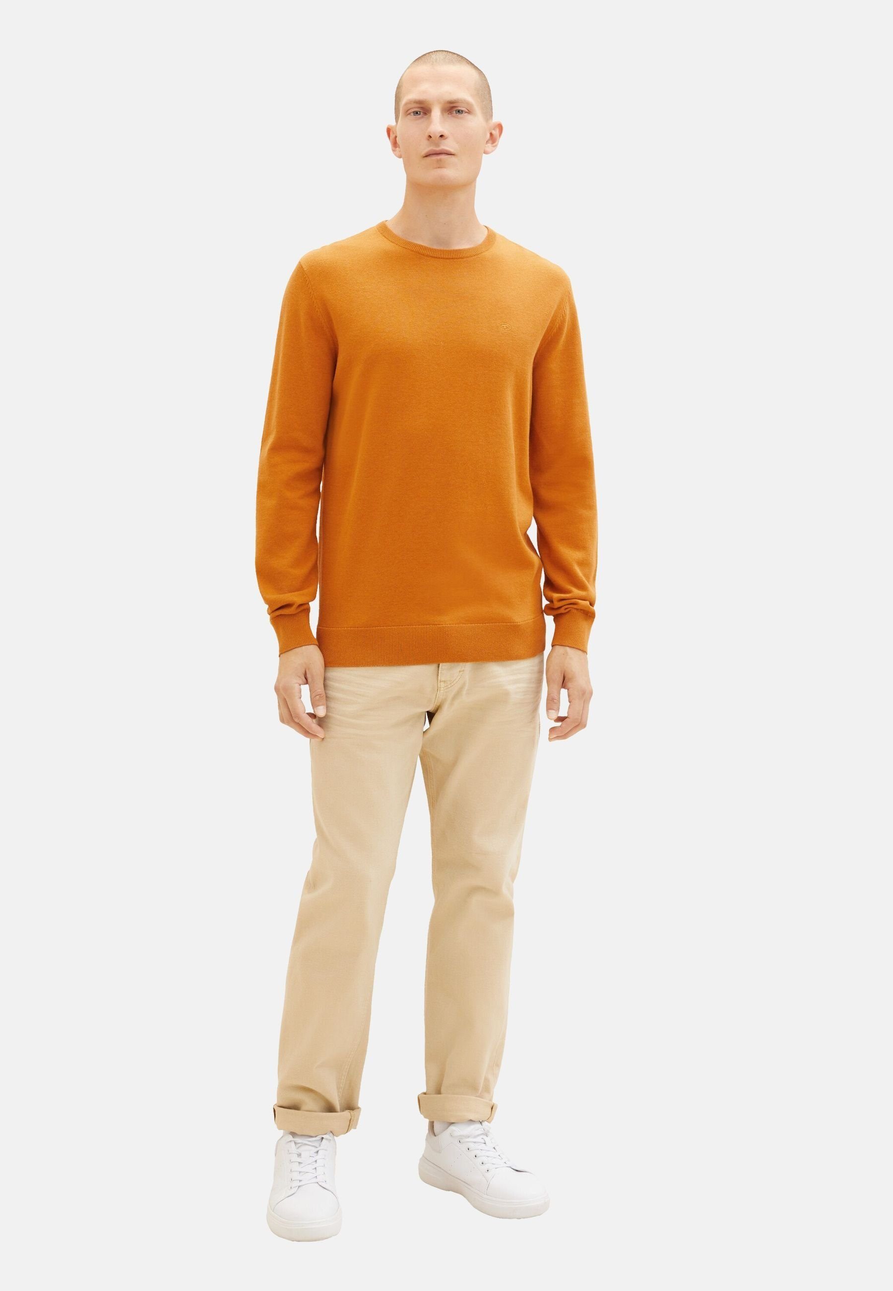 meliert mit Rippbündchen Sweatshirt TOM Pullover Sweatshirt orange (1-tlg) TAILOR
