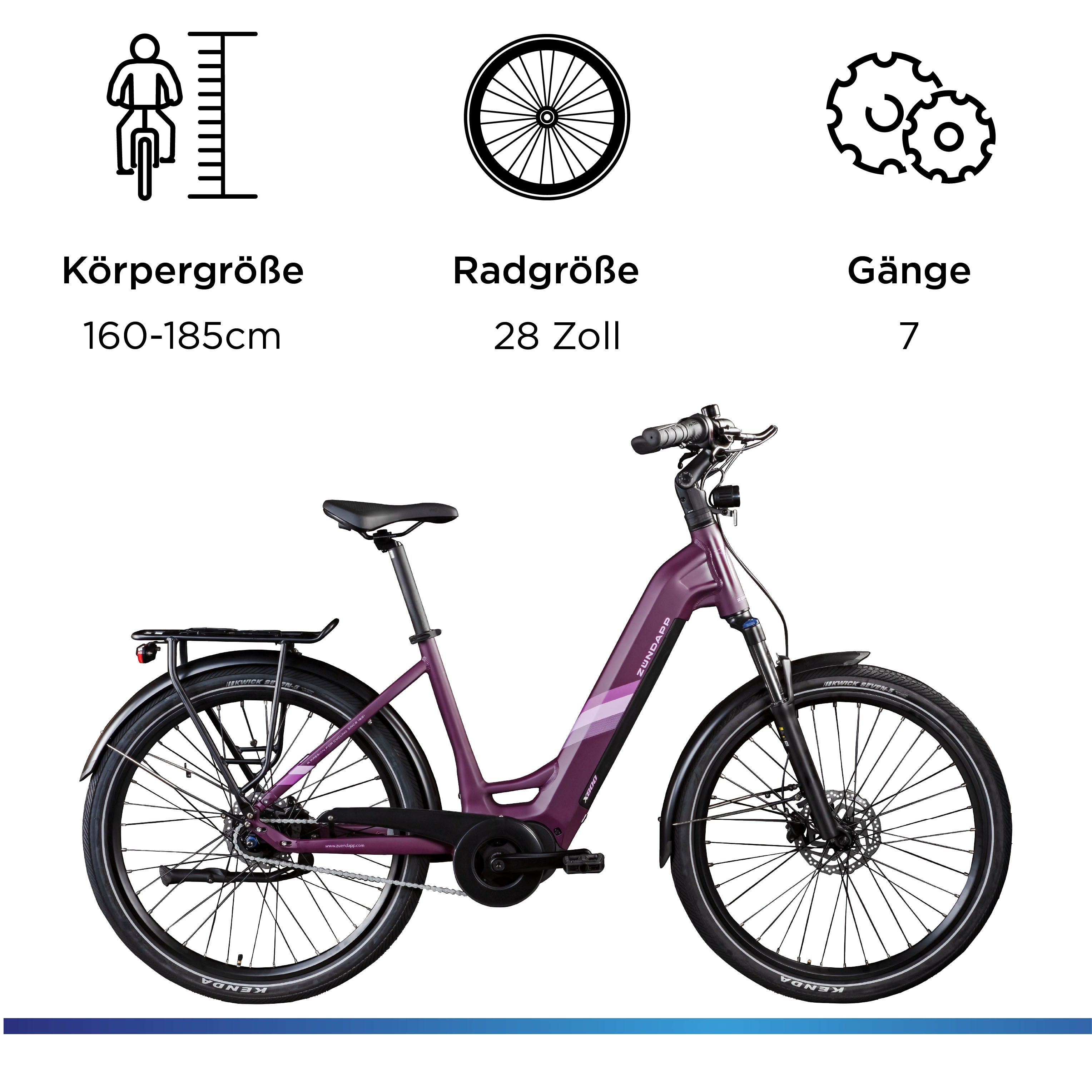 Zündapp E-Bike Cityrad X800, 7 Gang, Nabenschaltung, Mittelmotor, 550 Wh, Pedelec, Elektrofahrrad für Damen und Herren