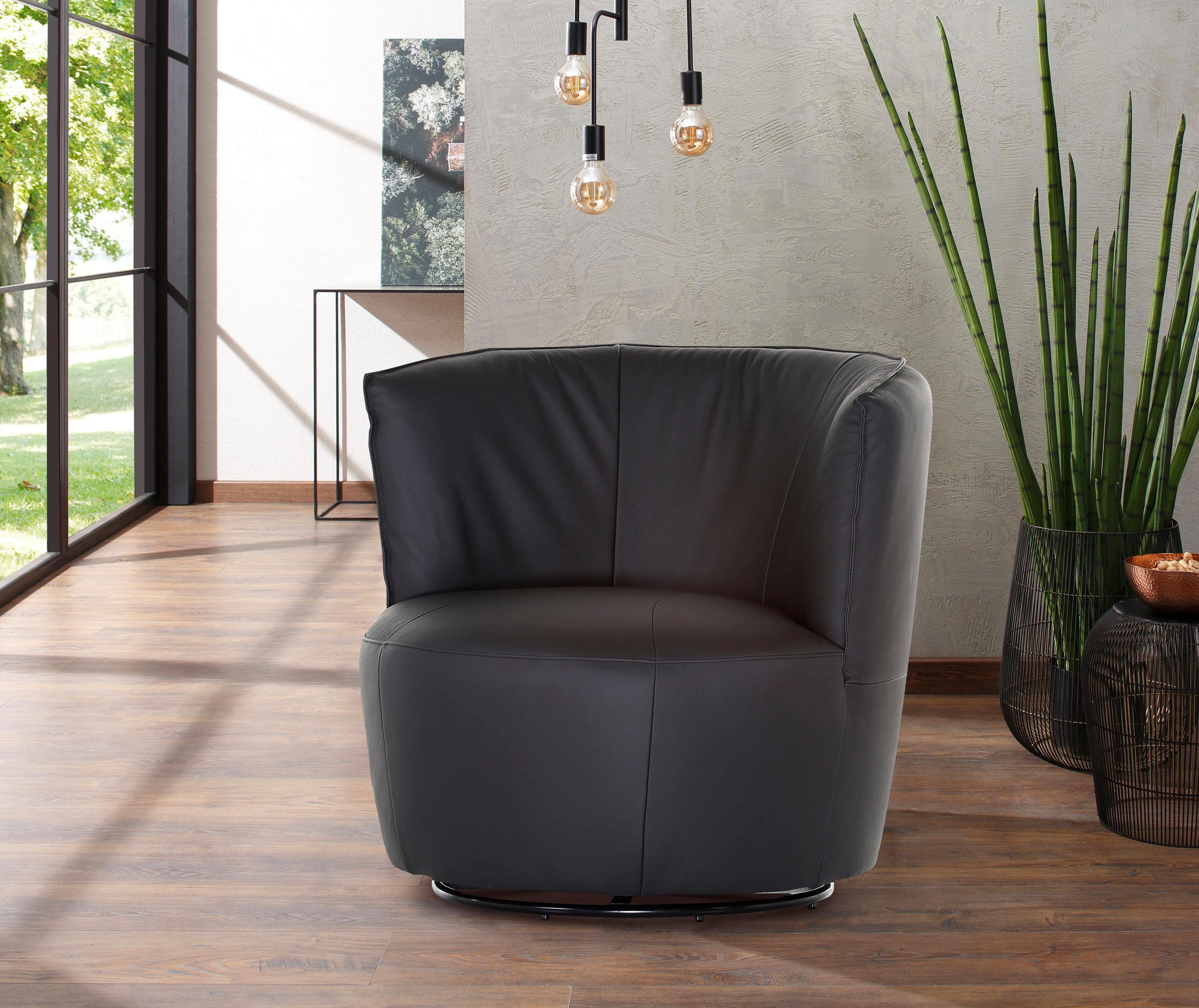 Home affaire Drehsessel Lumber, 360° drehbar in toller Lederqualität, Drehteller aus Metall