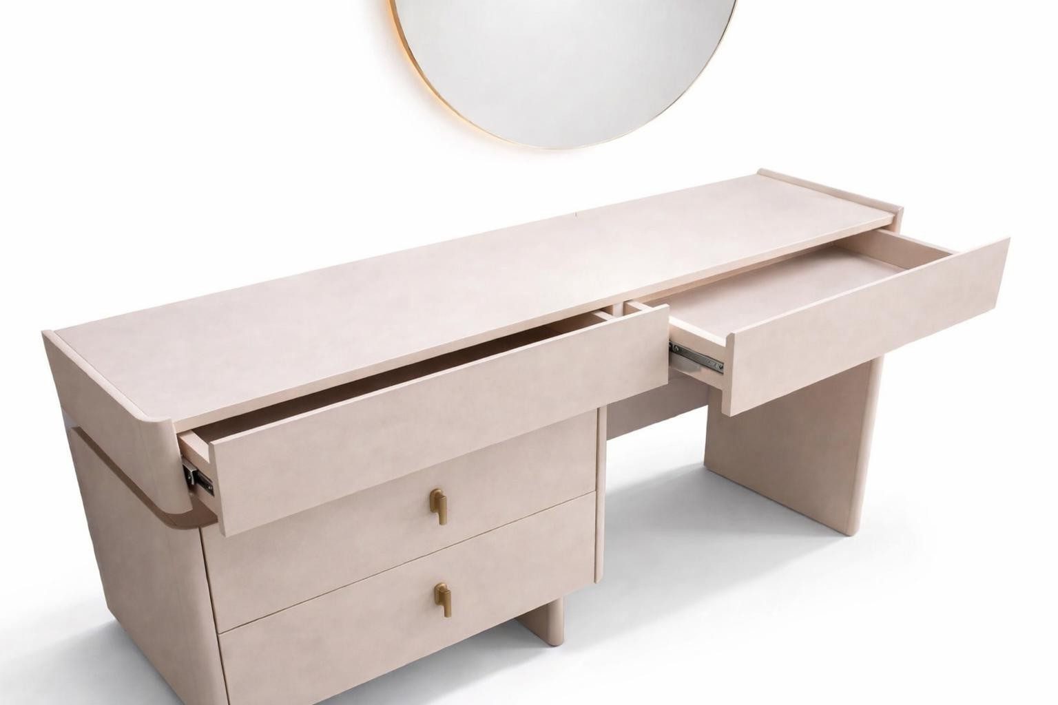 Xlmoebel Schminktisch Beiges Schlafzimmer-Set mit Kommode und weichem Hocker aus Holz (Schlafzimmer-Set, mit Hocker), Made in Europa