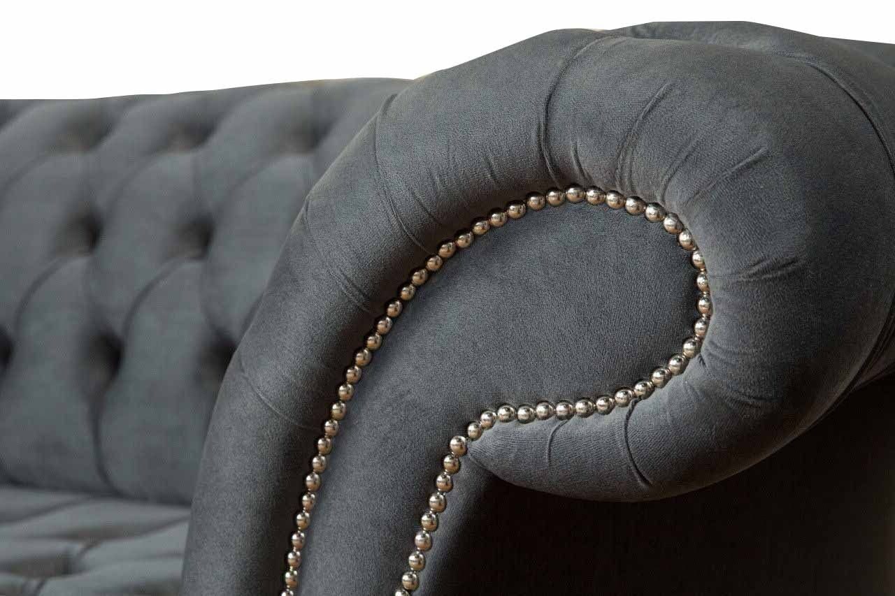 JVmoebel Sofa Englische Chesterfield Made Grau, In Samt Büro Dreisitz 230cm Couch Europe Möbel Sofa