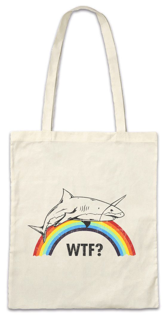 Urban Backwoods Beuteltasche Unicorn Shark Stofftasche Einhorn Hai Jaws Comic Anime Regenbogen (1-tlg), Rainbow Cute Fantasy Fairies