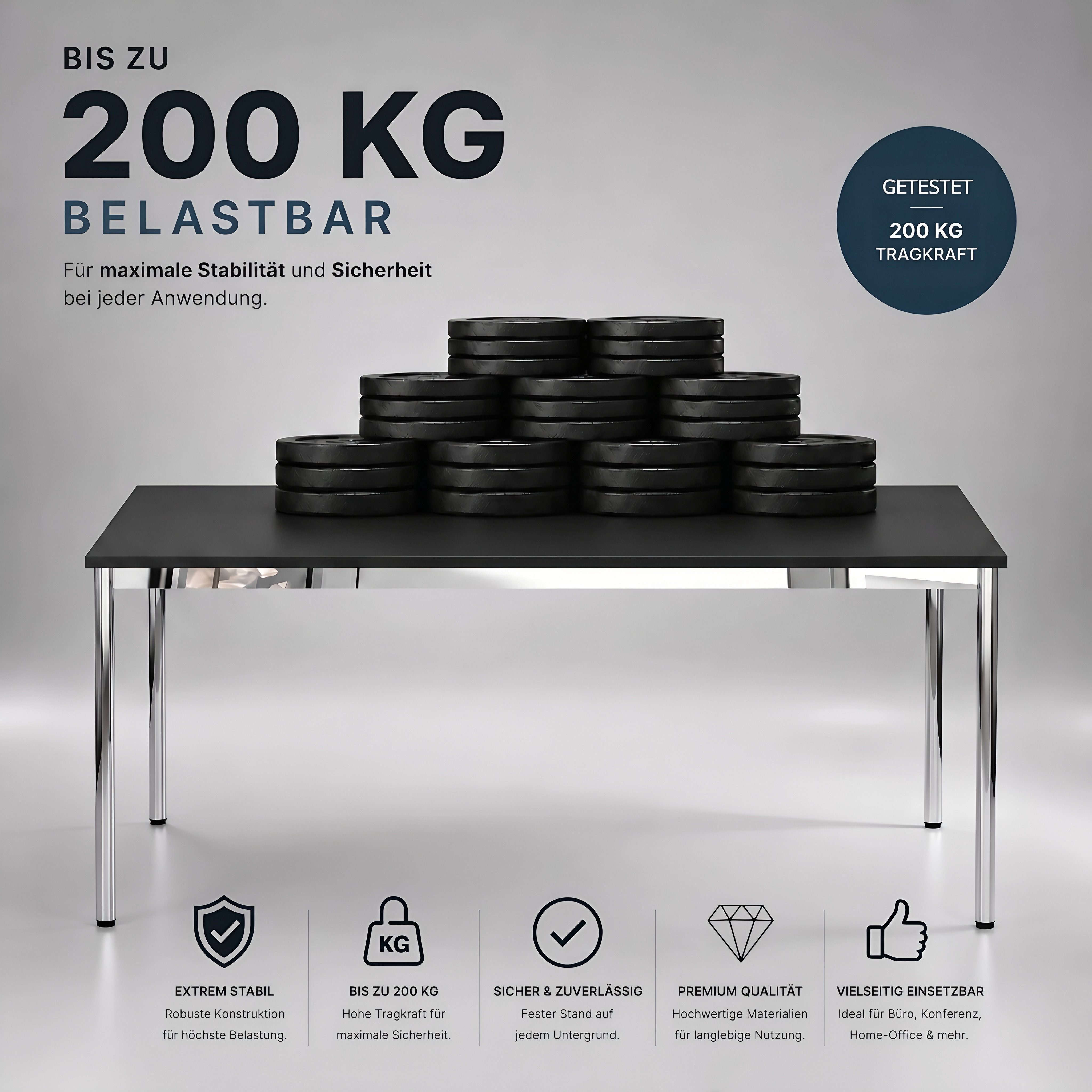 Versee Schreibtisch Konferenztisch VST1, höhenverstellbar, 100/120/140/150/160/180/200 cm (Arbeitstisch für Büro und Home-Office, 1 Tisch), ergonomisch höhenverstellbar, kratzfest, 200kg belastbar
