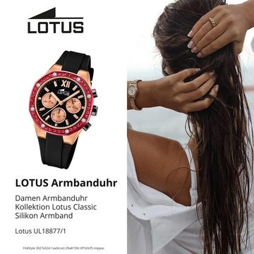 Lotus Chronograph Lotus Damenuhr Silikon schwarz Lotus, (Chronograph), Damen Armbanduhr rund, mittel (ca. 38mm), Edelstahl