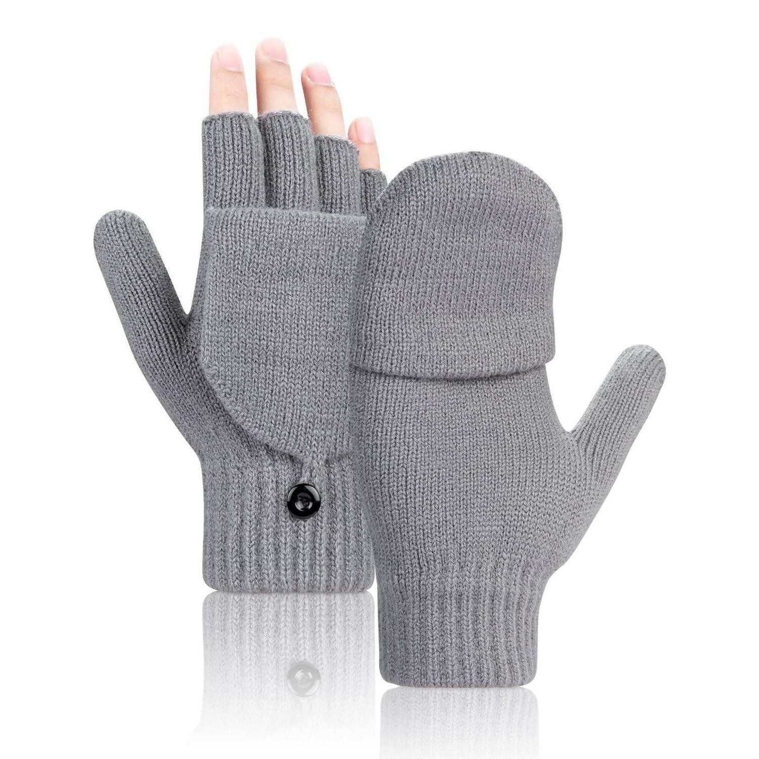 LuxusKollektion Strickhandschuhe Fingerlose Handschuhe Grau Convertible Damen Herren (1-St)