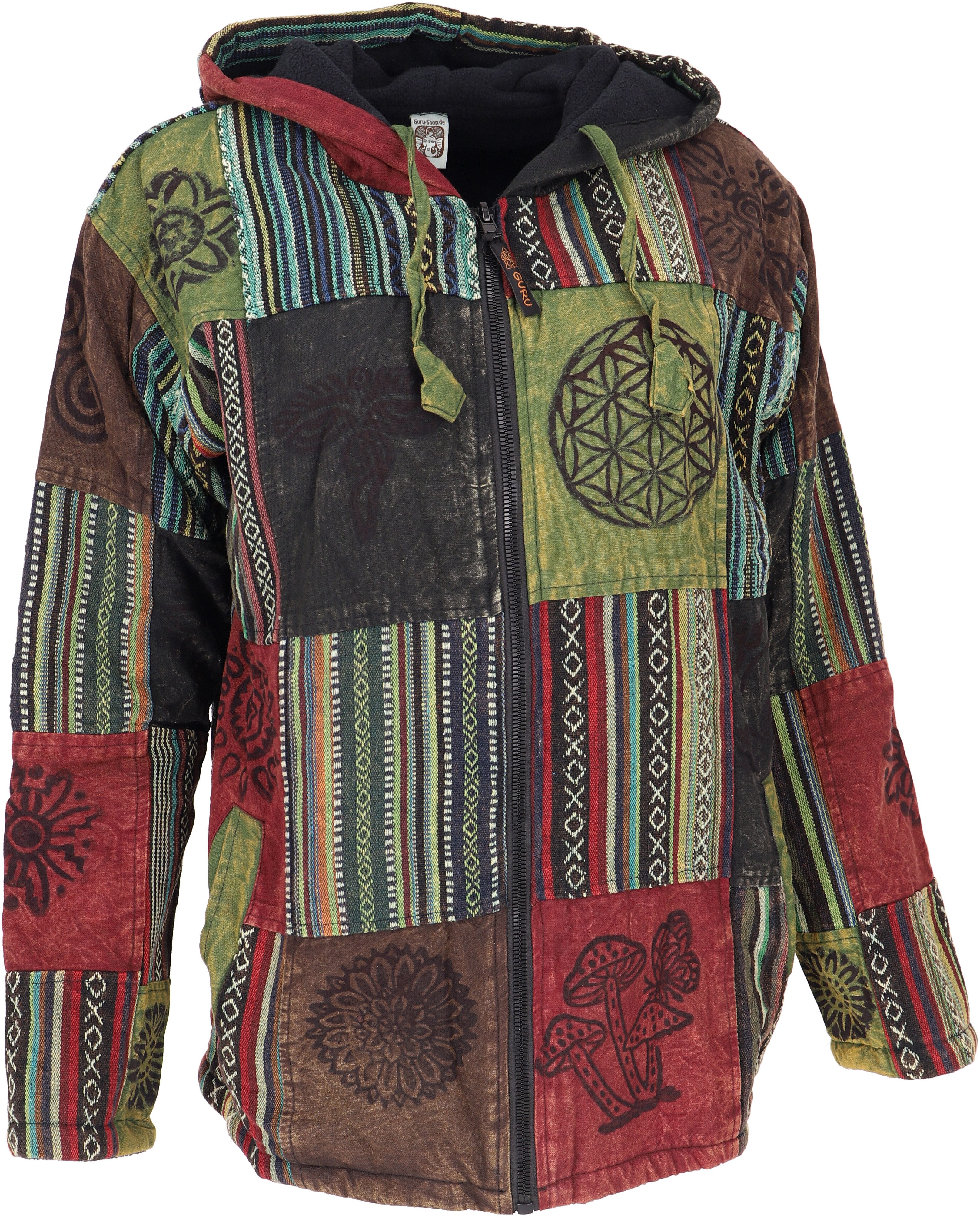 Guru-Shop Strickjacke Goa Jacke, Patchwork Sweatshirt Jacke - grün/bunt Hip günstig online kaufen