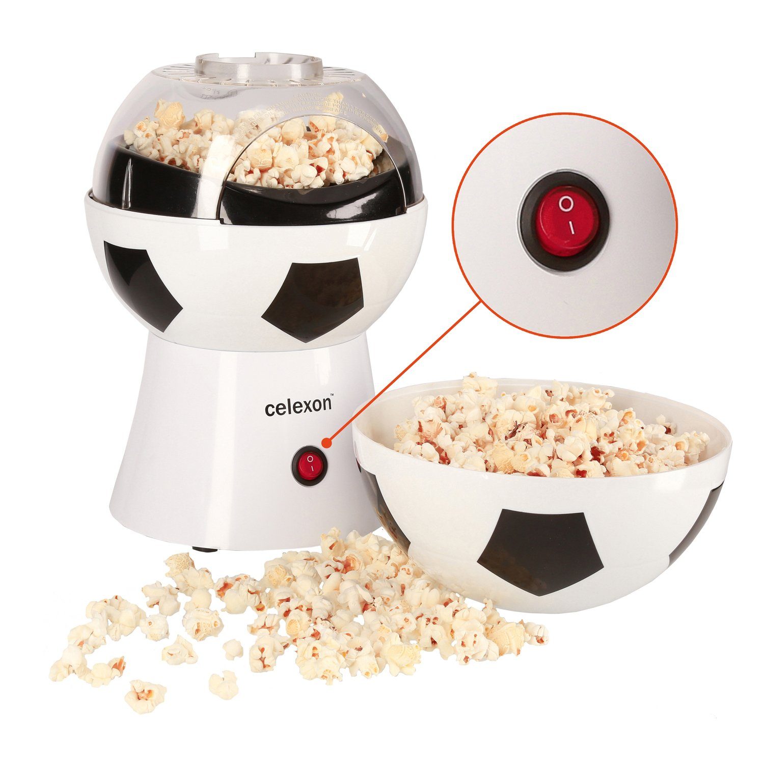 Füllmenge Popcornmaschine 60g, Watt, 1200 SP10, SoccerPop Weiß 20x20x29 cm, Celexon