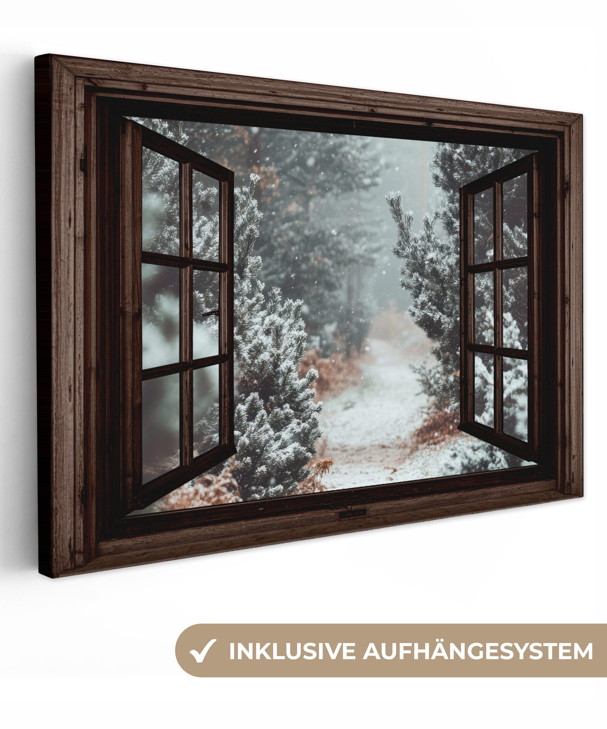 OneMillionCanvasses® Leinwandbild Wald - Winter - Bäume - Natur - Weg - Aus günstig online kaufen