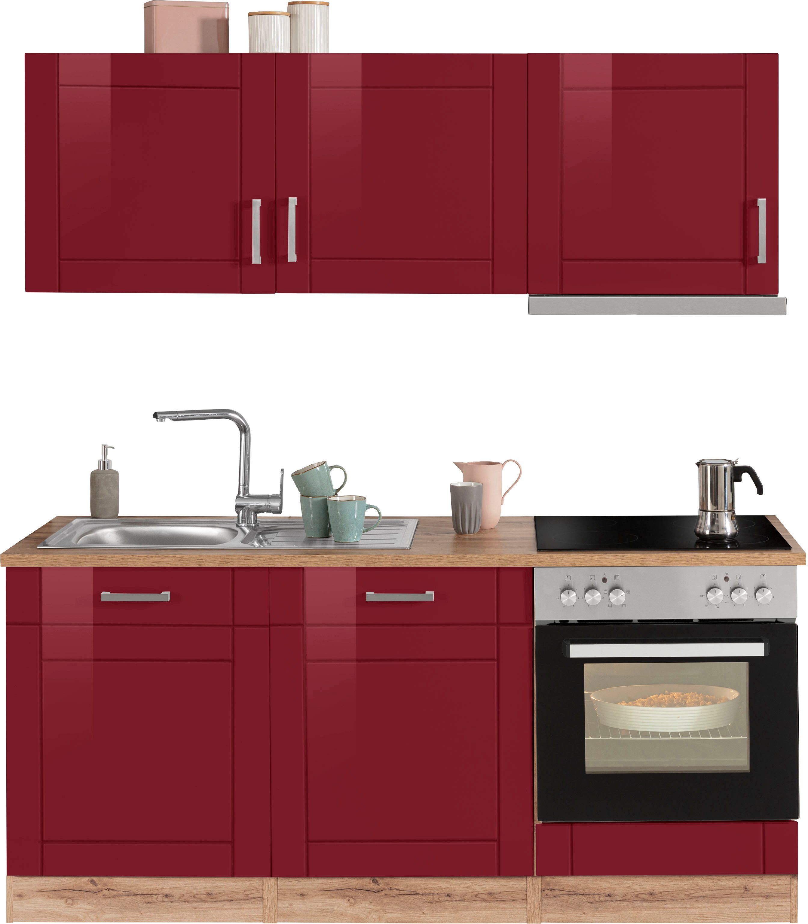 HELD MÖBEL Küchenzeile Tinnum, mit E-Geräten, Breite 180 cm rot