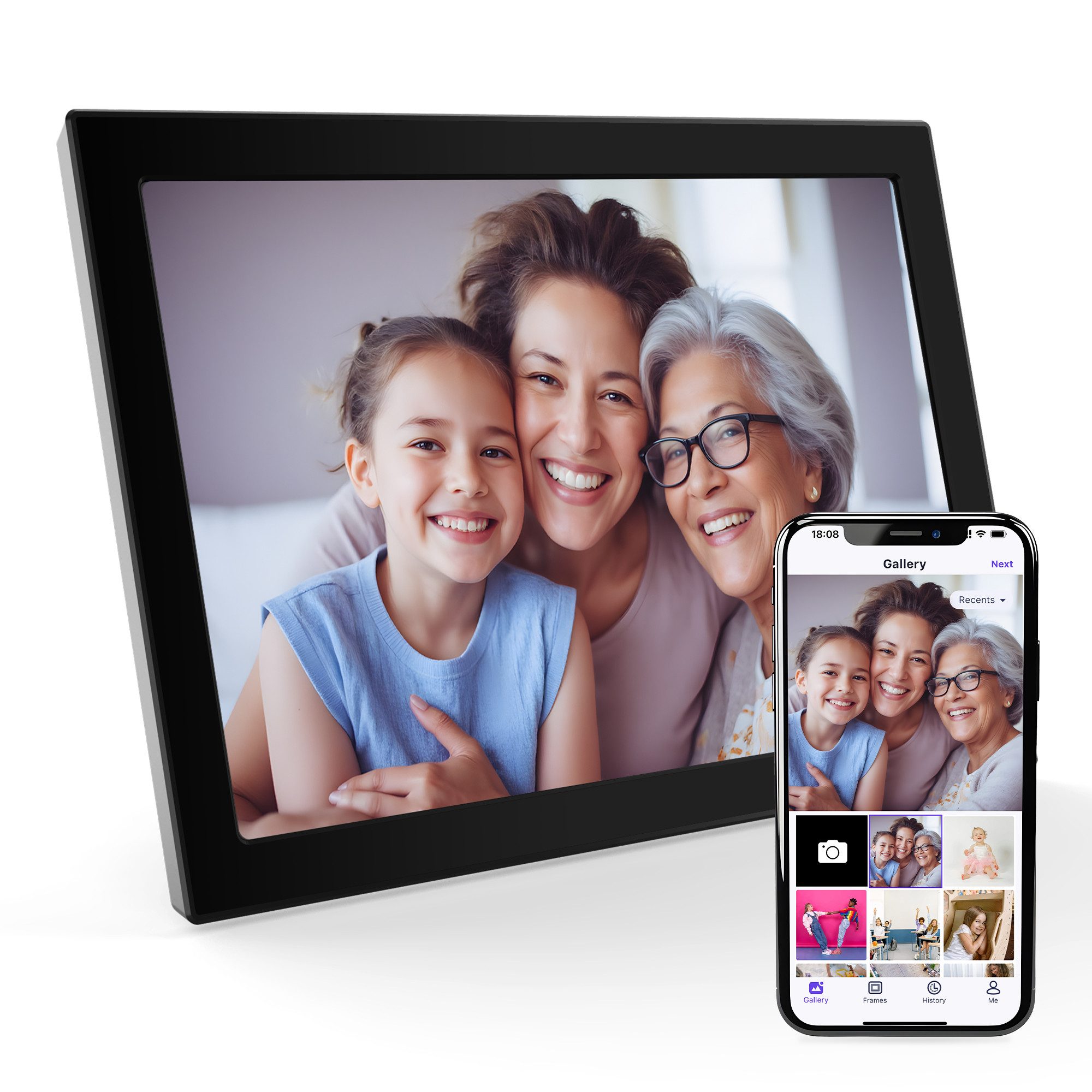 Xoro CPF 10CF -11CF Smartes Display für Foto‑ und Videowiedergabe Digitaler Bilderrahmen (25,65 cm/10.1 ", 1280 × 800 Pixel, 16 GB, Intuitive Bedienung mit automatischer Bildrotation und App‑Steuerung)