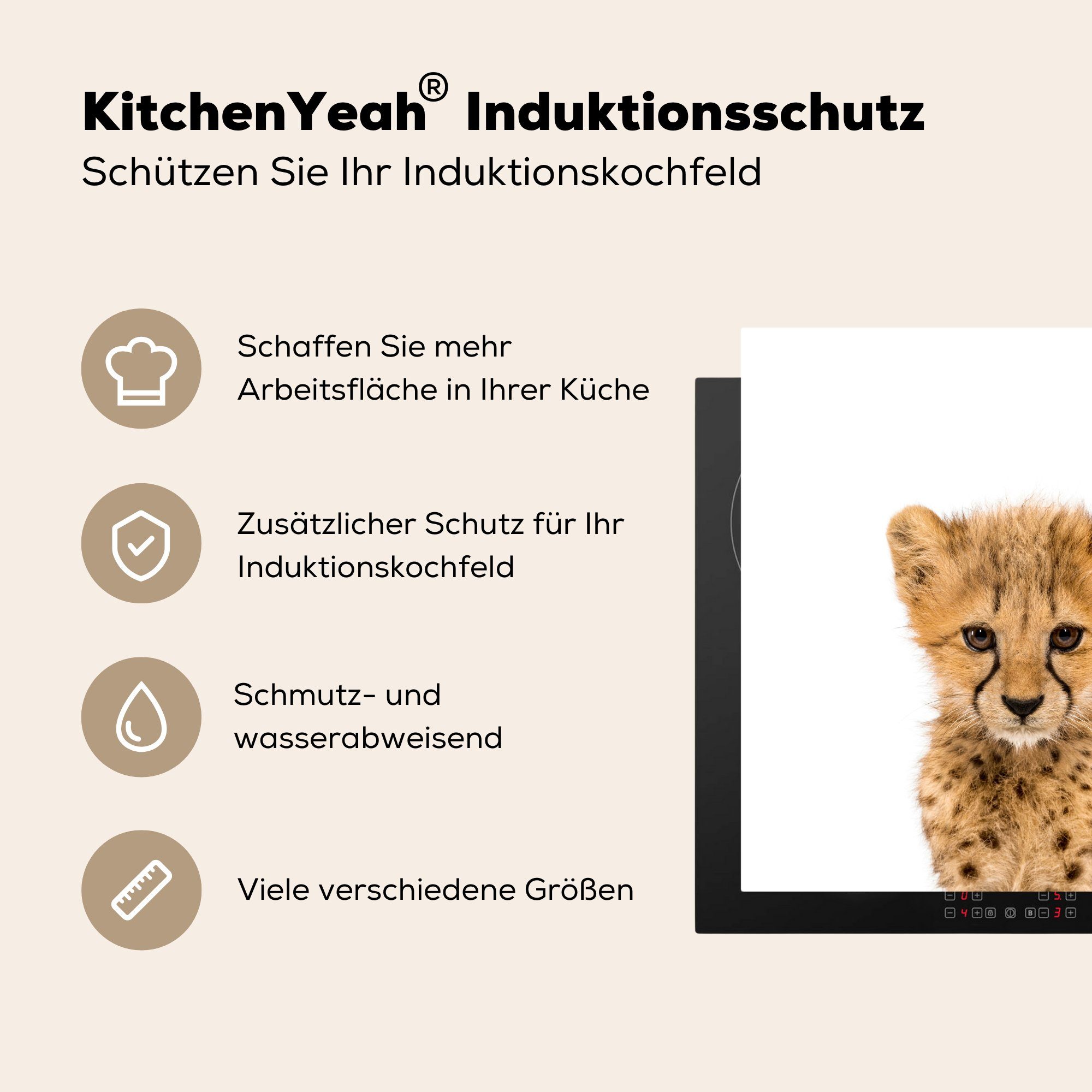 küche Herdblende-/Abdeckplatte - - Mädchen, - - Tiere Arbeitsplatte für 78x78 Ceranfeldabdeckung, Vinyl, tlg), Leopard (1 Kinder cm, Junge MuchoWow