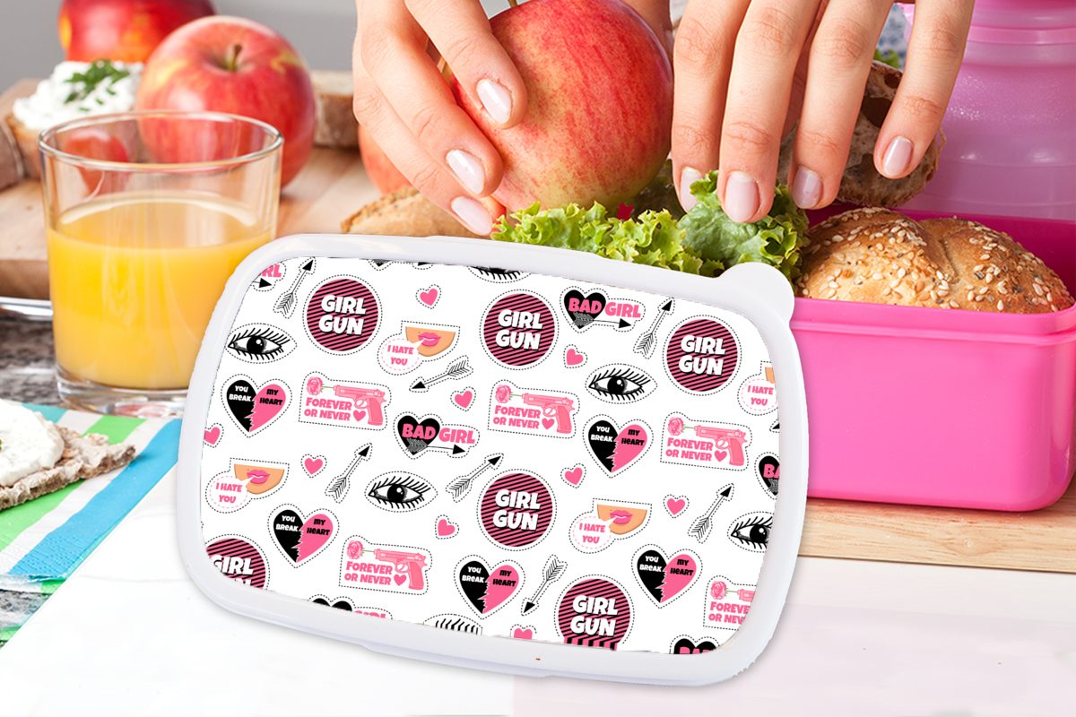 Design, Kunststoff Kinder, Mädchen, für (2-tlg), Brotbox Erwachsene, - Herzen - MuchoWow Lunchbox Brotdose Rosa Kunststoff, - Mädchen Snackbox,