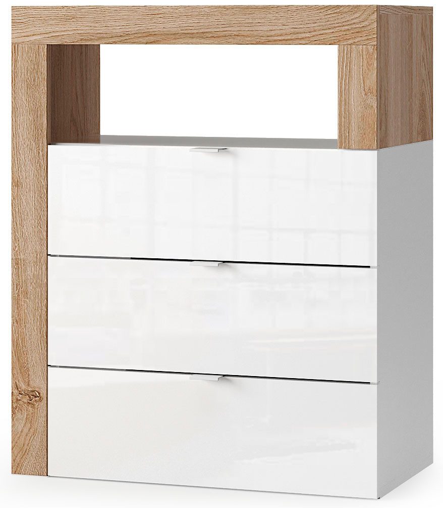 welltime Unterschrank Hamburg Höhe 78 cm, Breite 64 cm, Badkommode mit 3 Schübkästen, Badezimmerschrank, dekorativer Rahmen, offenes Fach, Metallgriffe