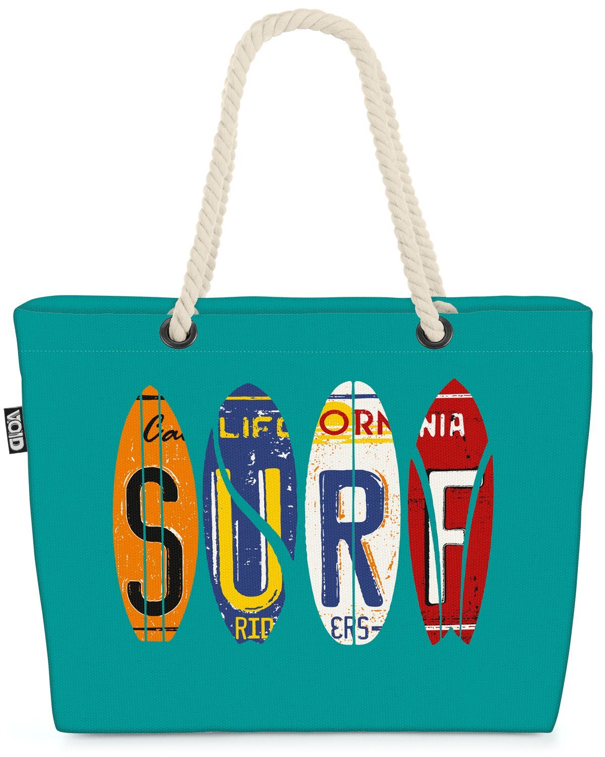 VOID Strandtasche (1-tlg), Retro Surfbrett surfen Schild Surfer california autos surfbret lizenz