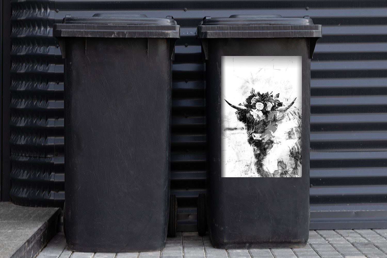 eines schottischen (1 Darstellung Wandsticker Mülltonne, Ausdrucksstarke - MuchoWow Mülleimer-aufkleber, Sticker, Abfalbehälter Highlanders St), Container,