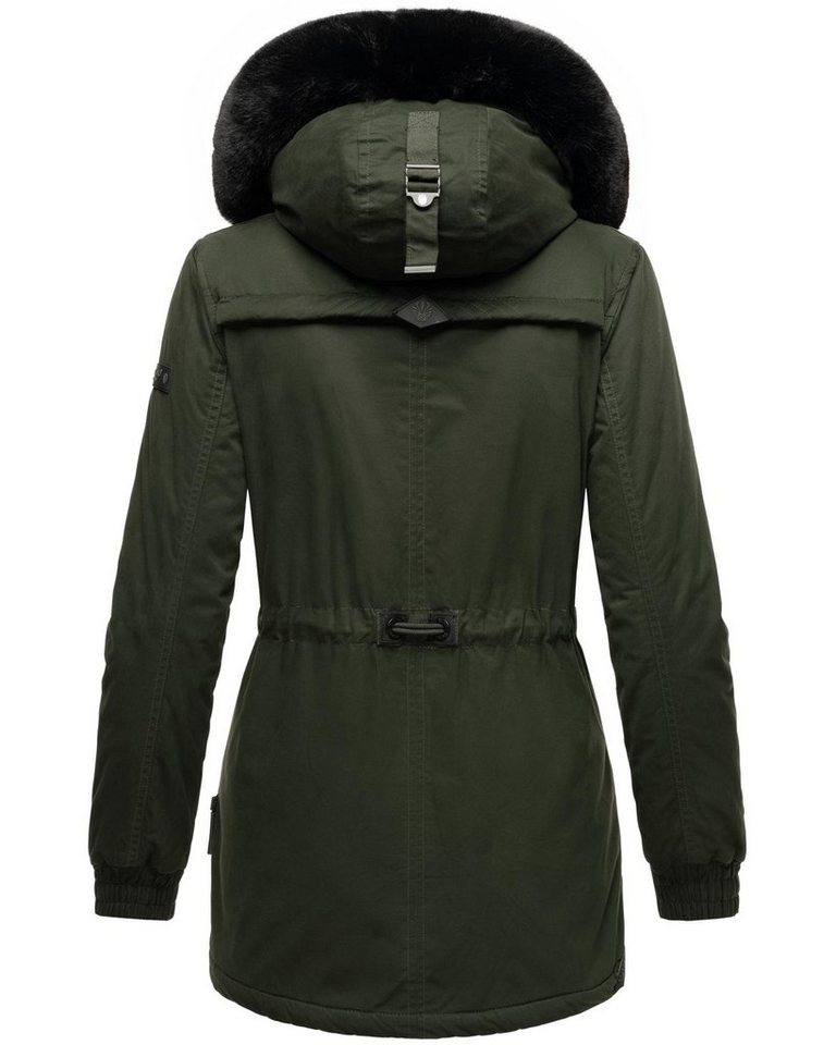 Kordelzug anpassbar auf modischem Silhouette mit für Taillenhöhe Marikoo Olessaa Baumwoll-Parka Sportlicher Winter, Wintermantel den