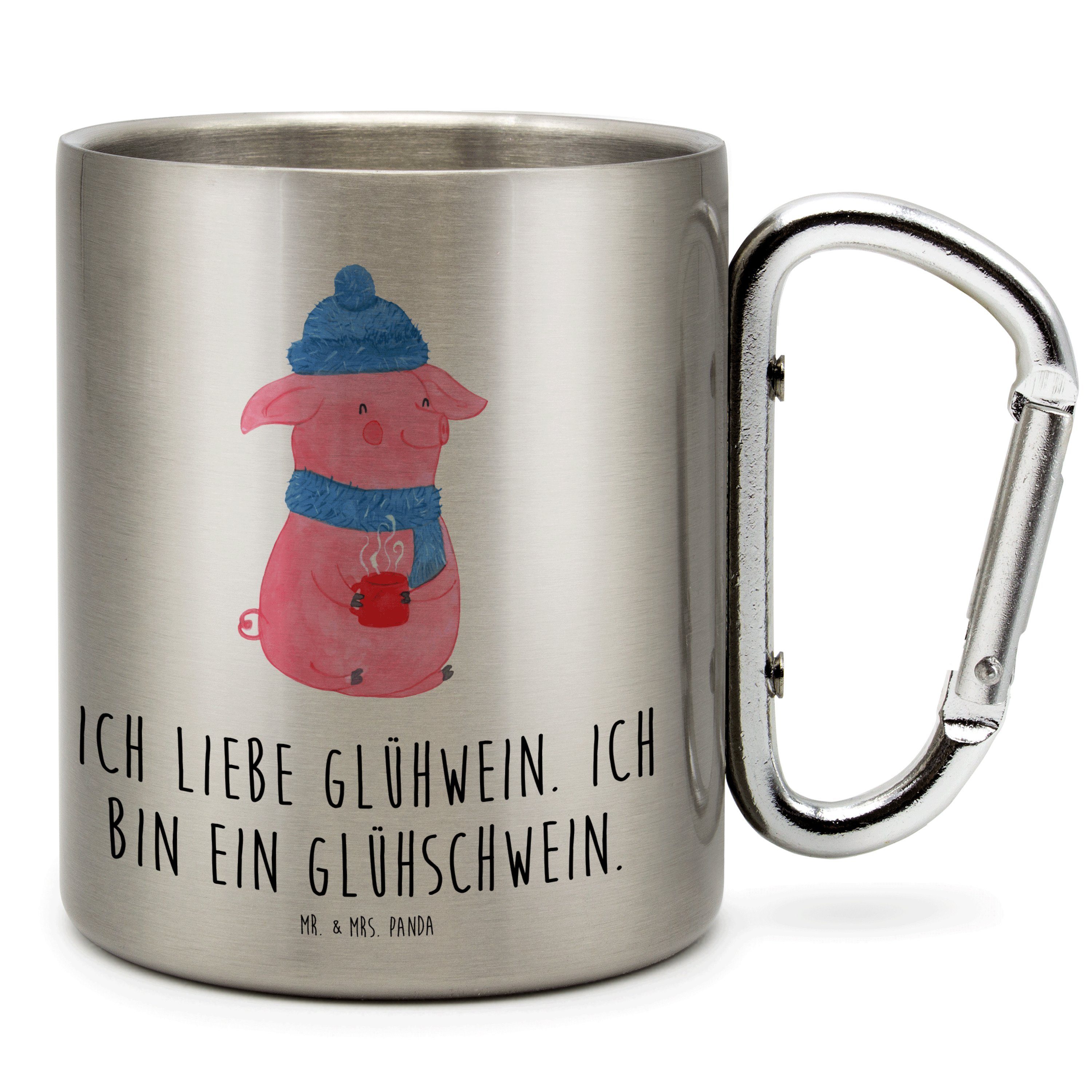 Mr. & Mrs. Panda Tasse Schwein Glühwein - Transparent - Geschenk, Weihnachten, Punsch, Edels, Edelstahl, Robust & Isolierend