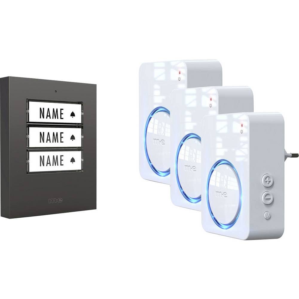 m-e Smart Home Türklingel Funkklingel Komplett-Set beleuchtet, klangaktiv, mit Bewegungsmelder, (beleuchtet, klangaktiv, mit Bewegungsmelder, mit Namensschild)